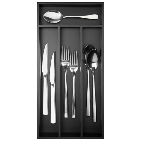 Conflech bamboo silverware drawer organizer with four slots keeps utensils neatly sorted.