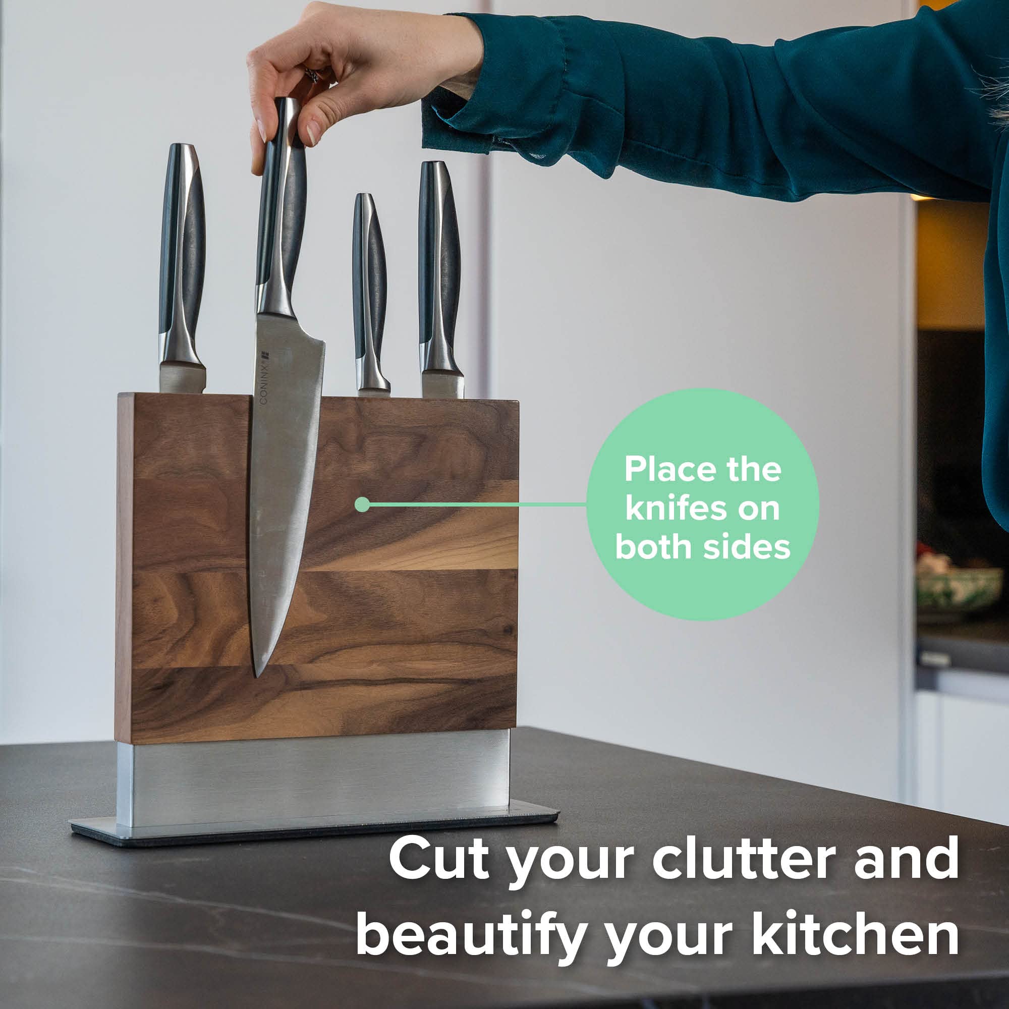 Coninx sturdy walnut construction promises long-lasting performance in busy kitchens.