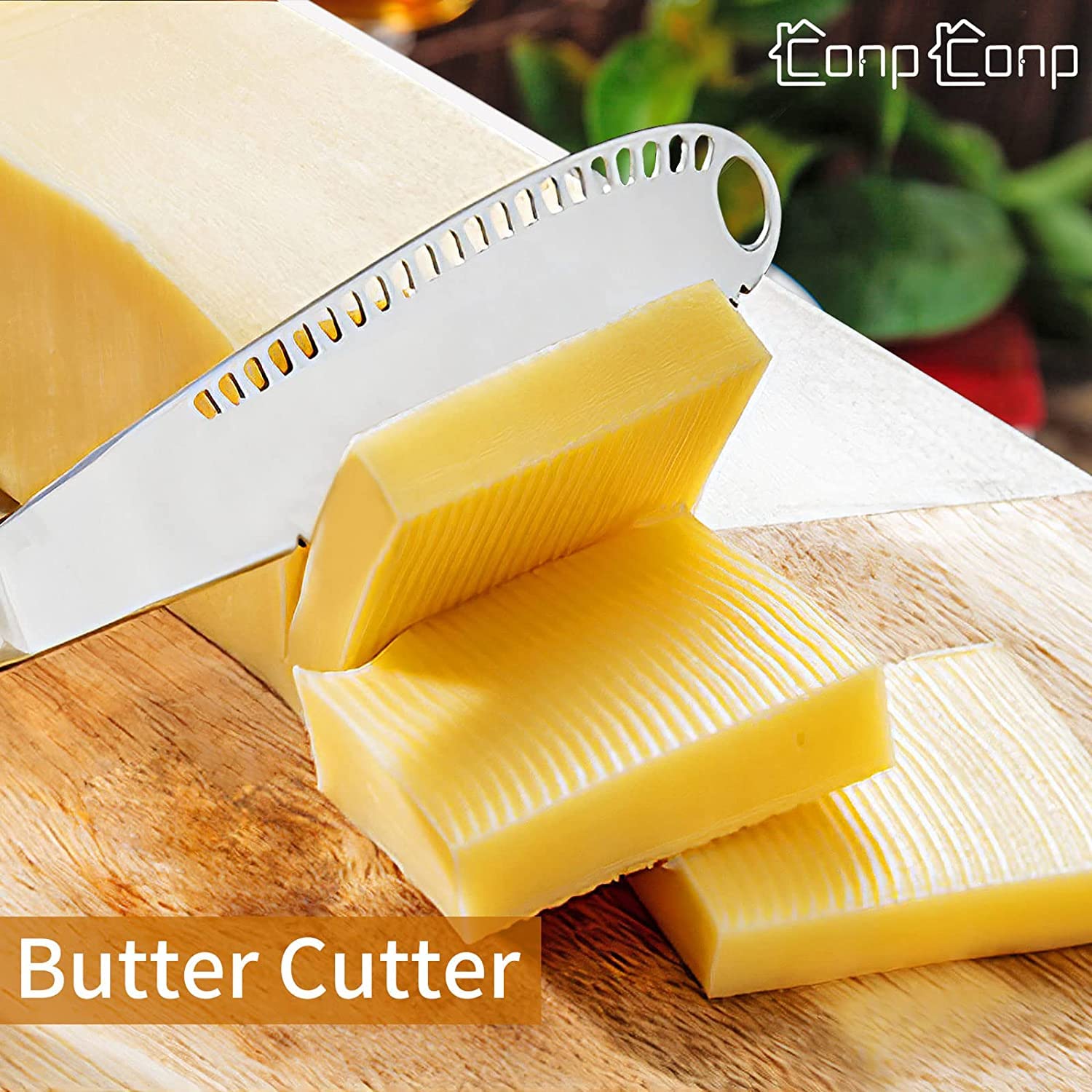 CONPCONP 3in1 butter spreader in use for spreading and slicing