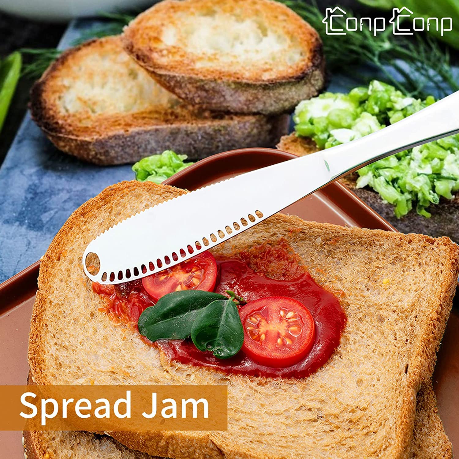 CONPCONP butter spreader on toast showing even coverage.