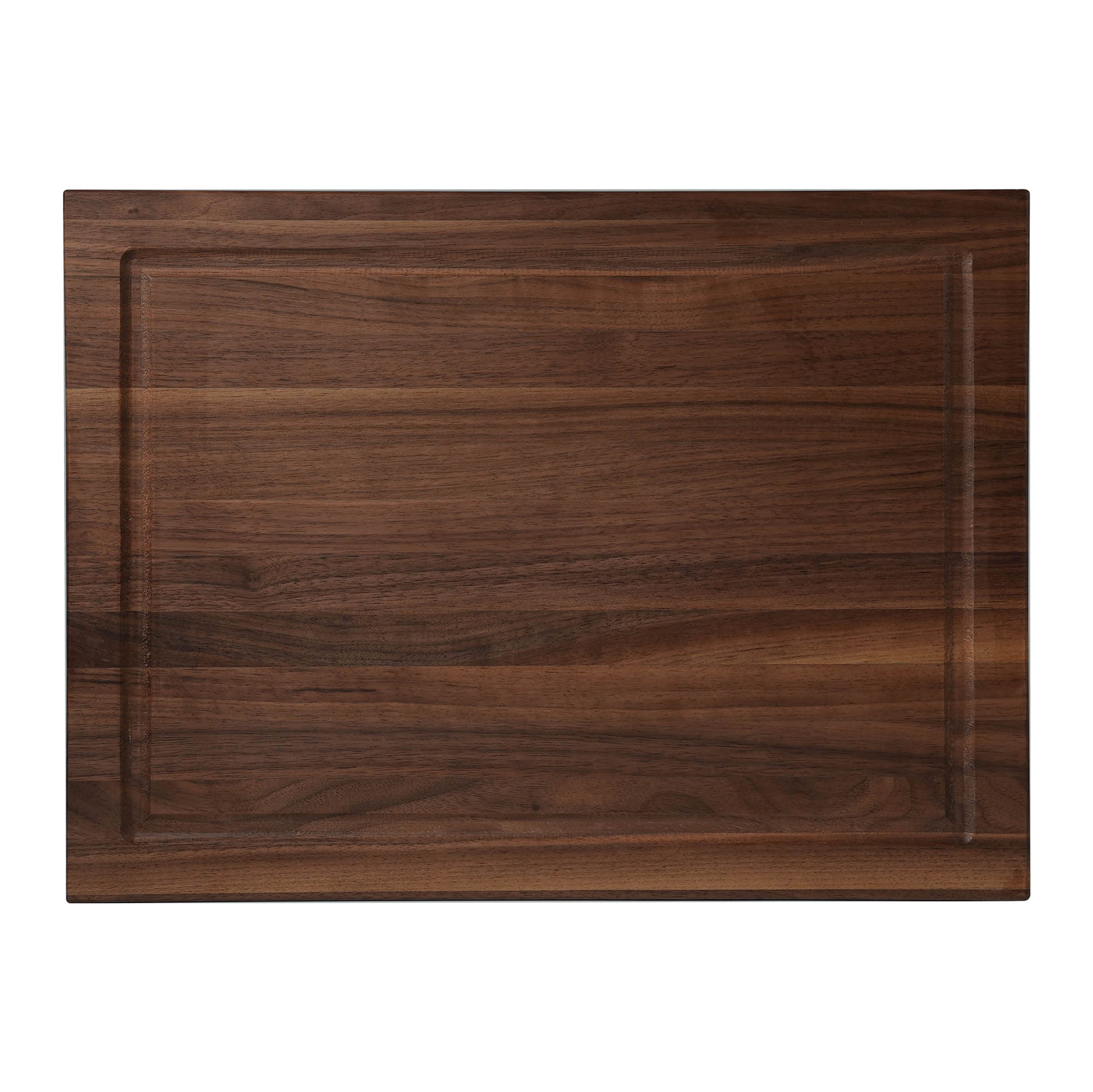 CONSDAN 1-inch thick walnut board provides a sturdy prep surface for knife work.