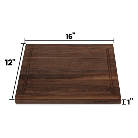 CONSDAN Black Walnut Cutting Board handle detail reveals invisible inner handles for easy transport.