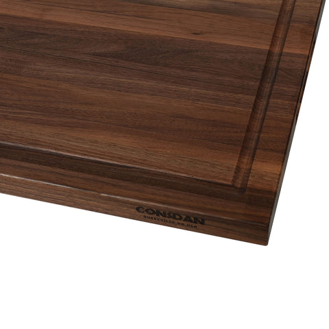CONSDAN Walnut Cutting Board deep juice groove traps liquids during prep