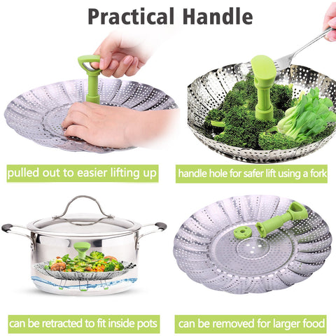 Consevisen Vegetable Steamer Basket silicone feet protect cookware.