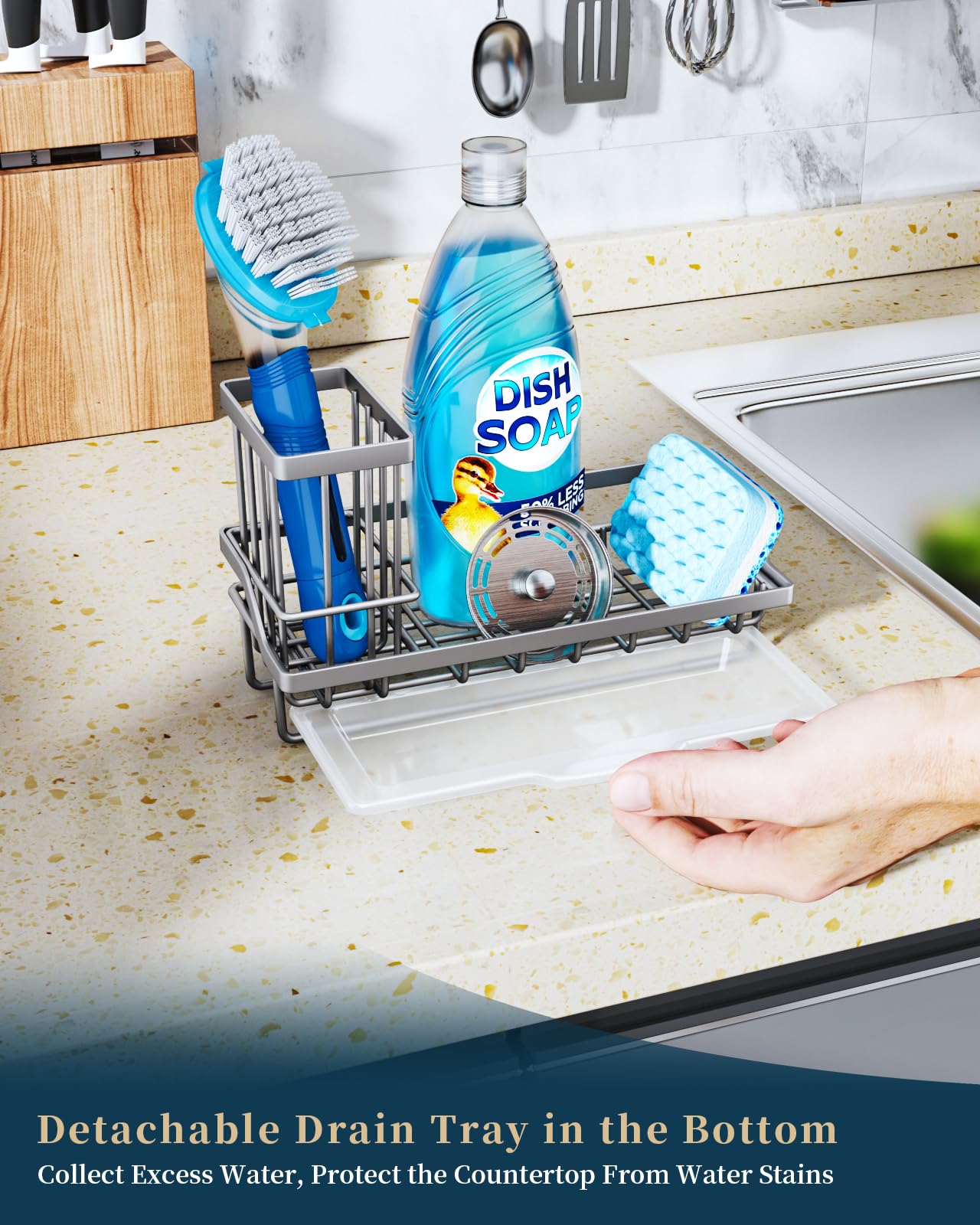 Consumest rustproof stainless steel sink caddy with black finish