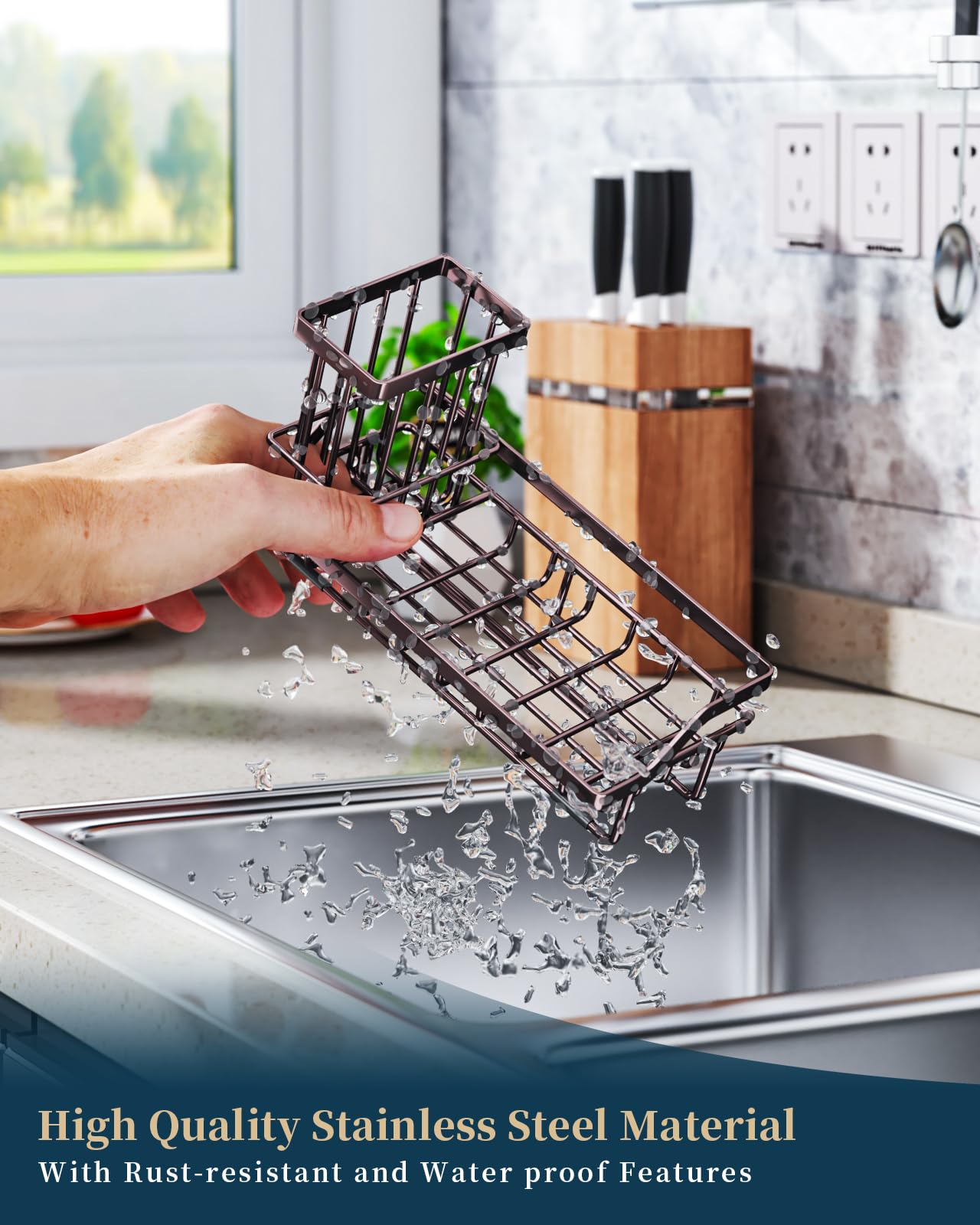 Curved access design of Consumest Sink Caddy makes grabbing items effortless