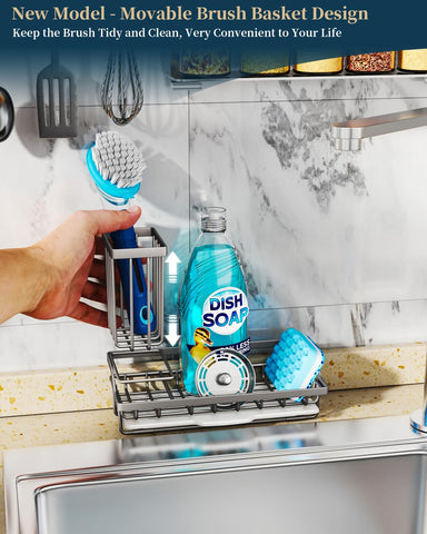 Consumest sink caddy with removable drip tray helps keep countertops clean