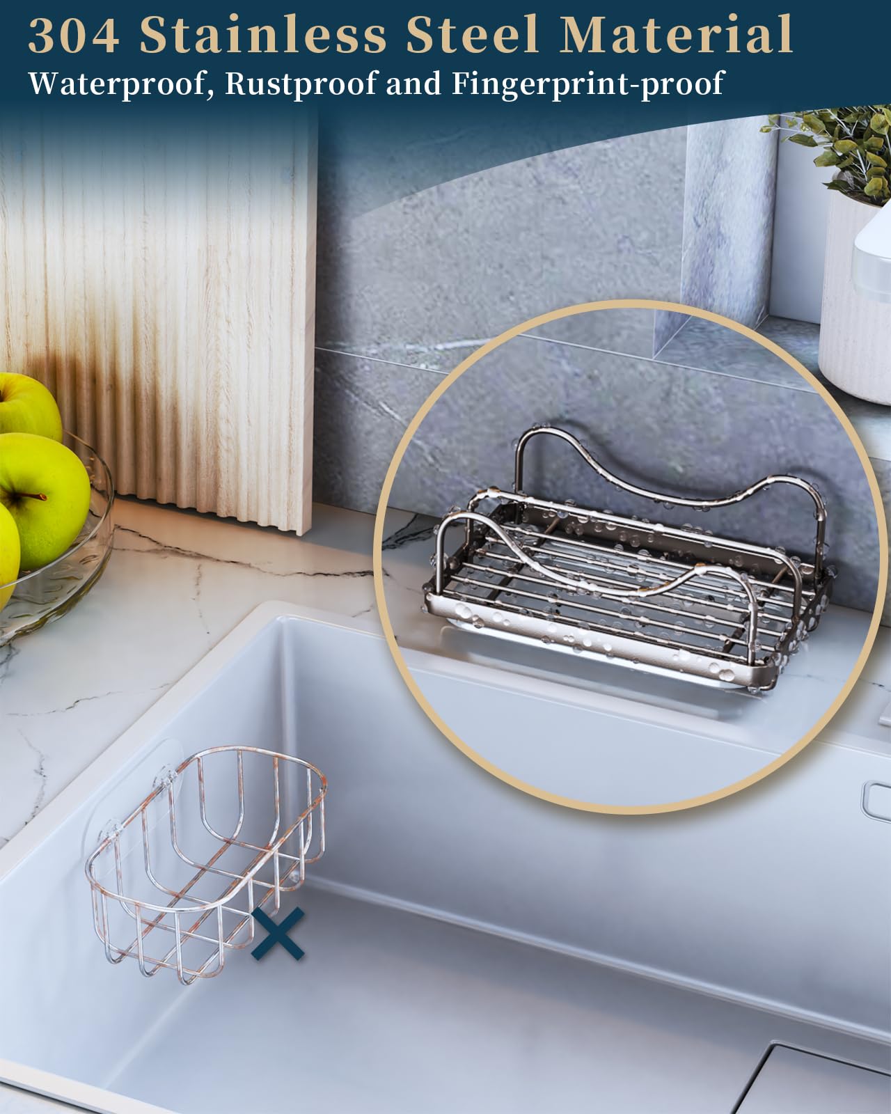 Consumest sponge holder made of 304 stainless steel for durability and rust resistance.