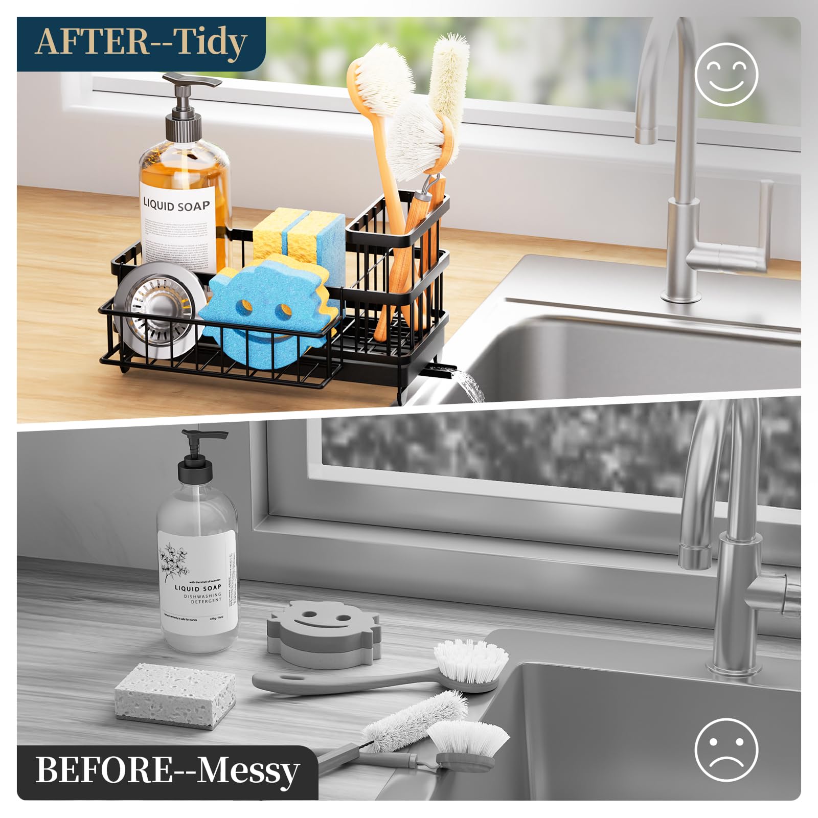 Consumest sponge holder with anti-slip feet provides stable placement.