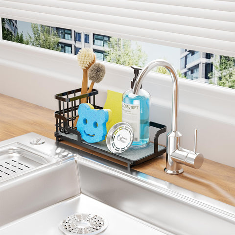 Consumest sponge holder behind the sink fits narrow spaces