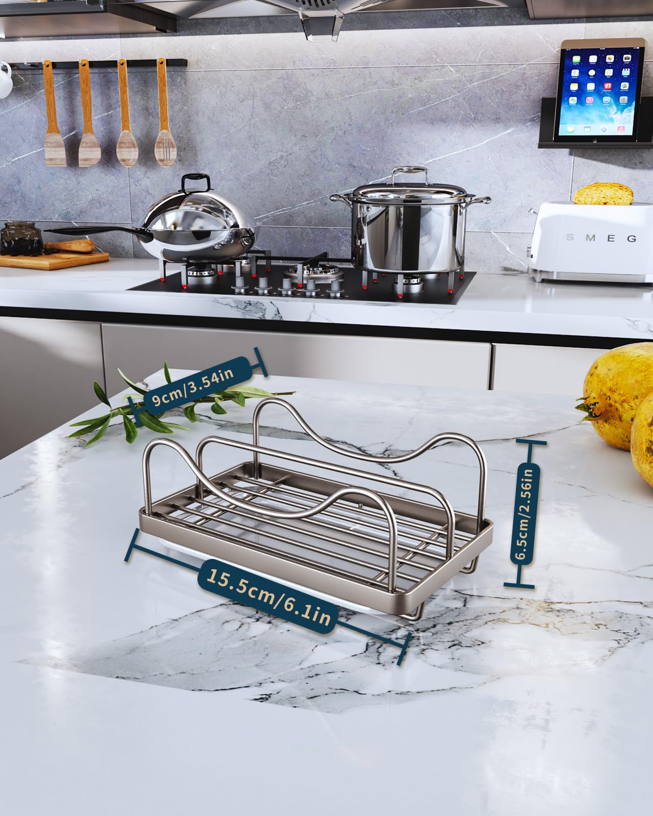 Consumest sponge holder compact size fits small kitchen counters.