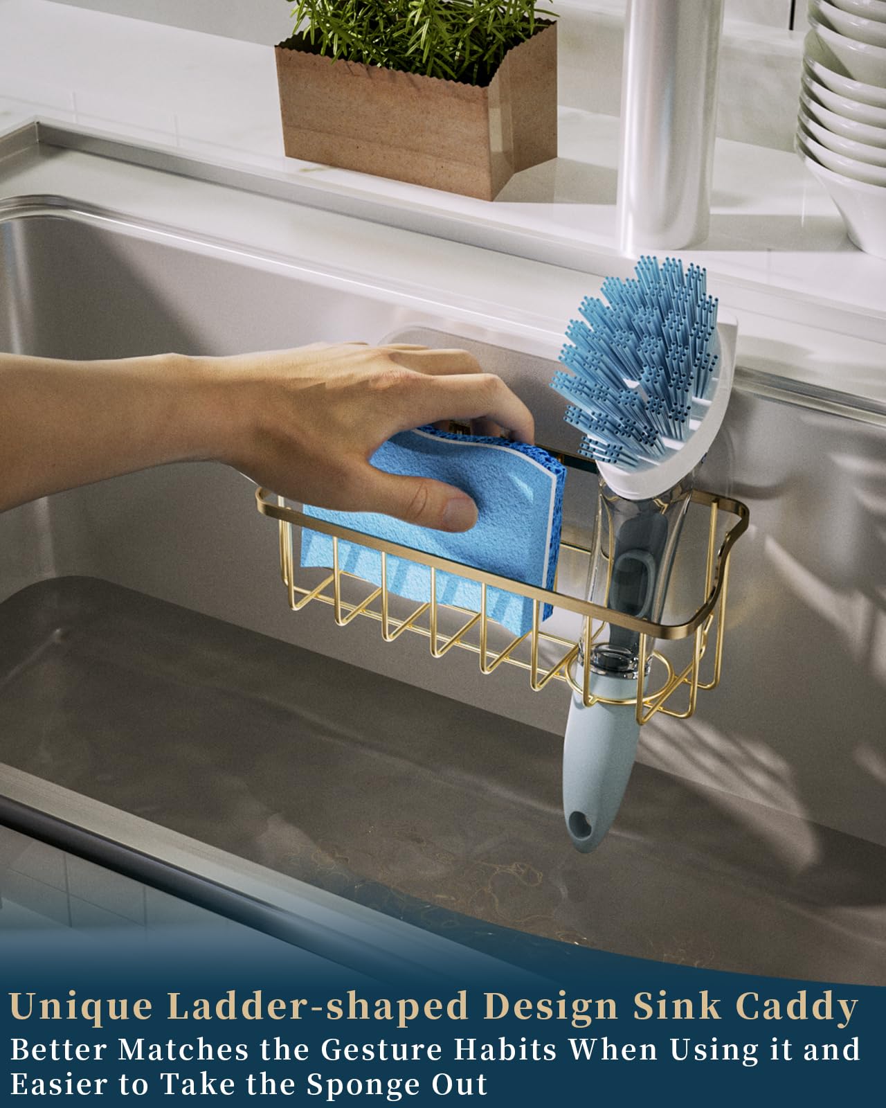 Consumest adhesive-hook installation for secure sink caddy
