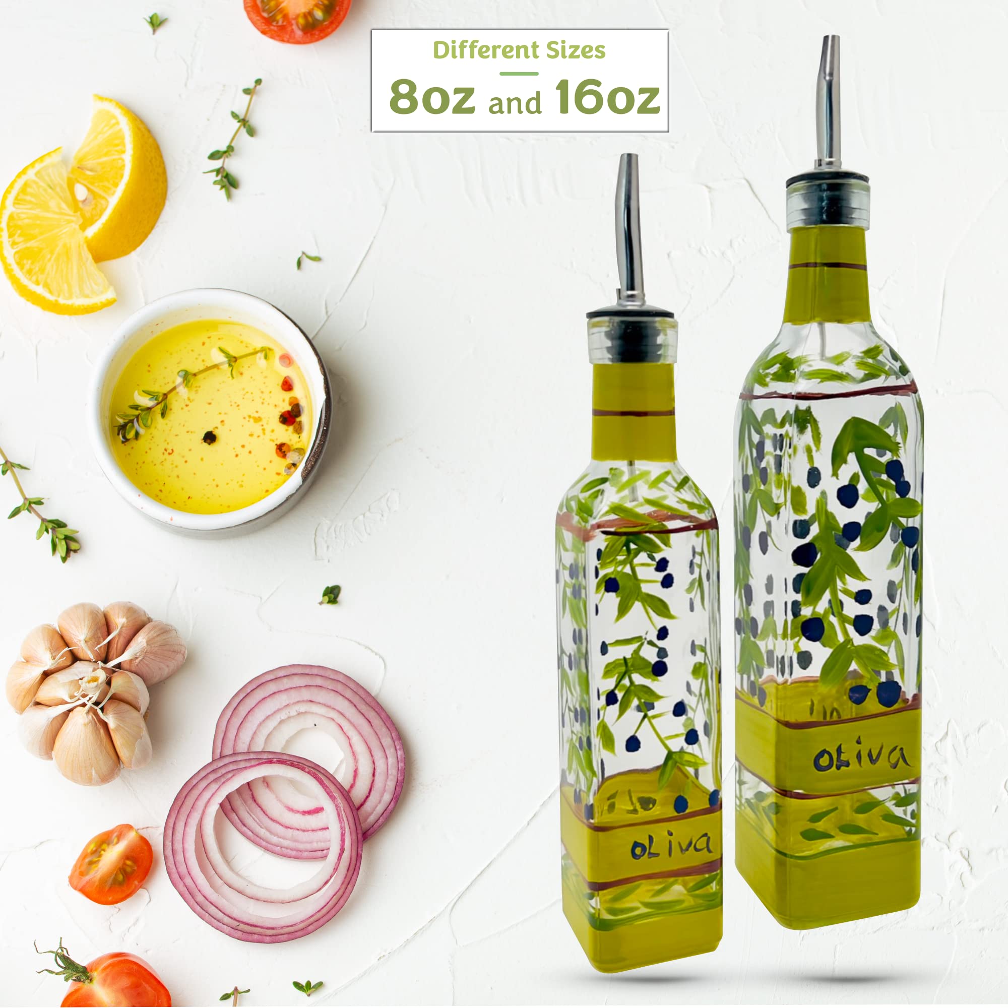 Containly 8oz olive oil cruet ideal for neat portion control and flavoring.