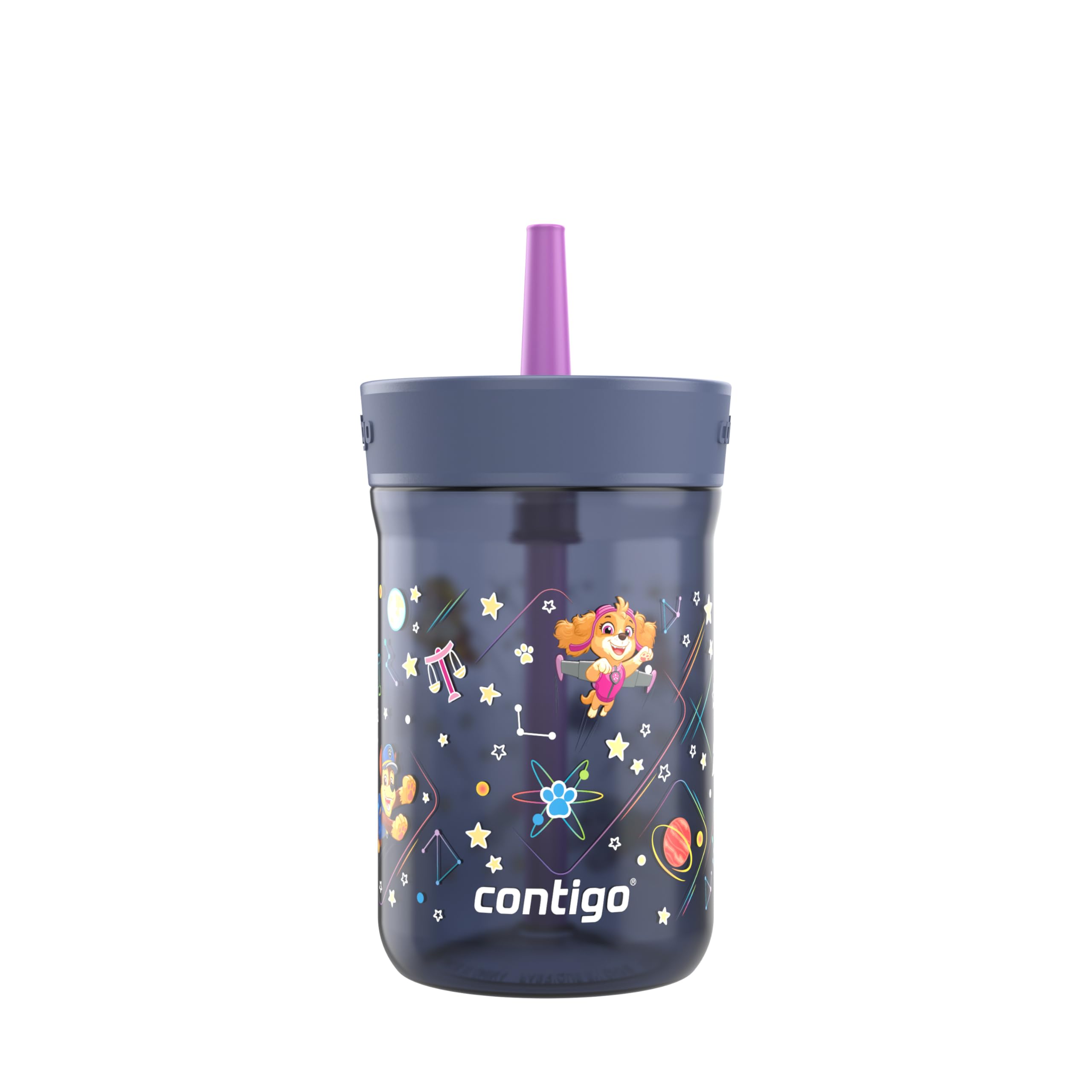 Contigo Kids Leighton spill-proof tumbler with Paw Patrol, space zodiac purple design for mess-free sips