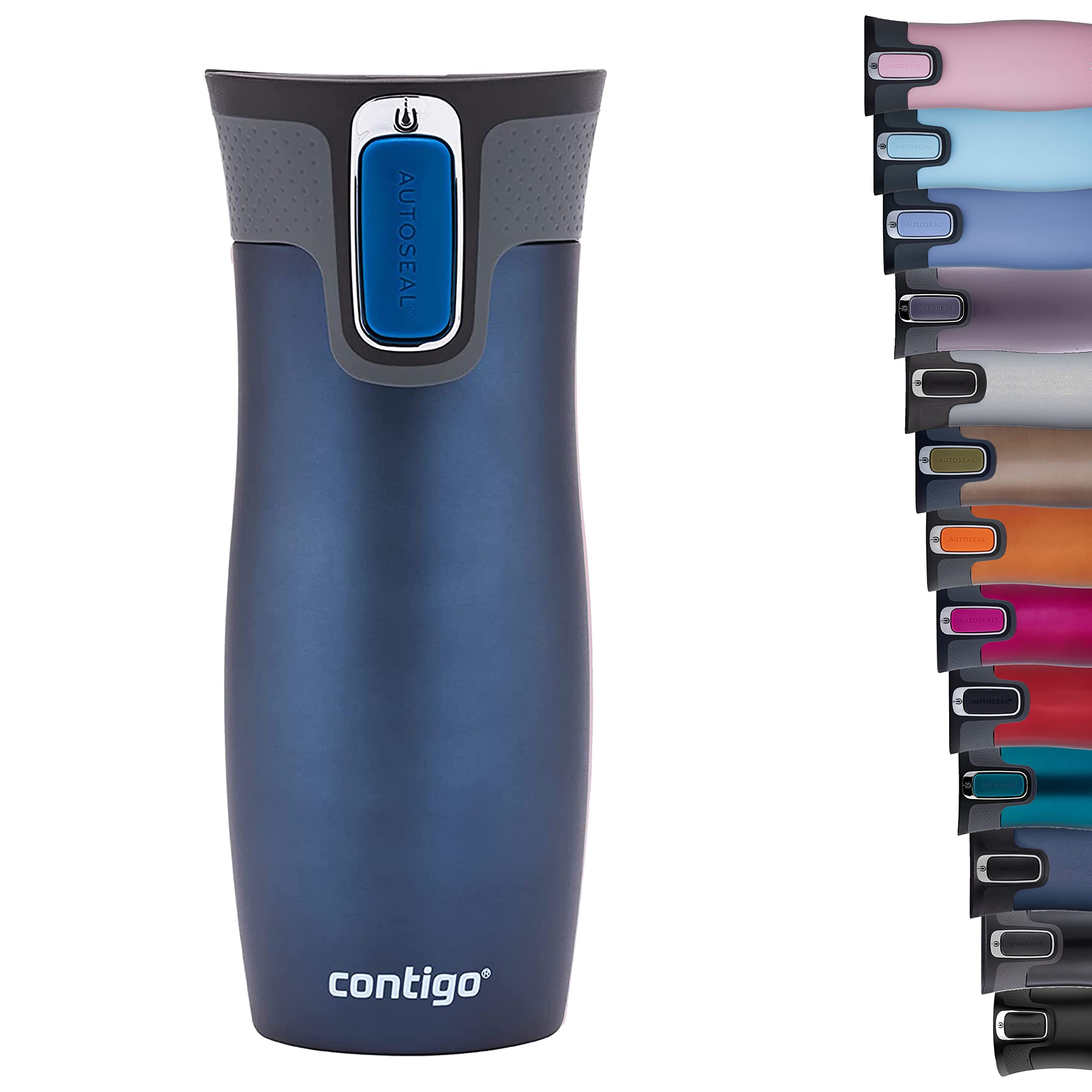 Contigo West Loop Autoseal mug with lid closed, showing spill-proof design for on-the-go use.