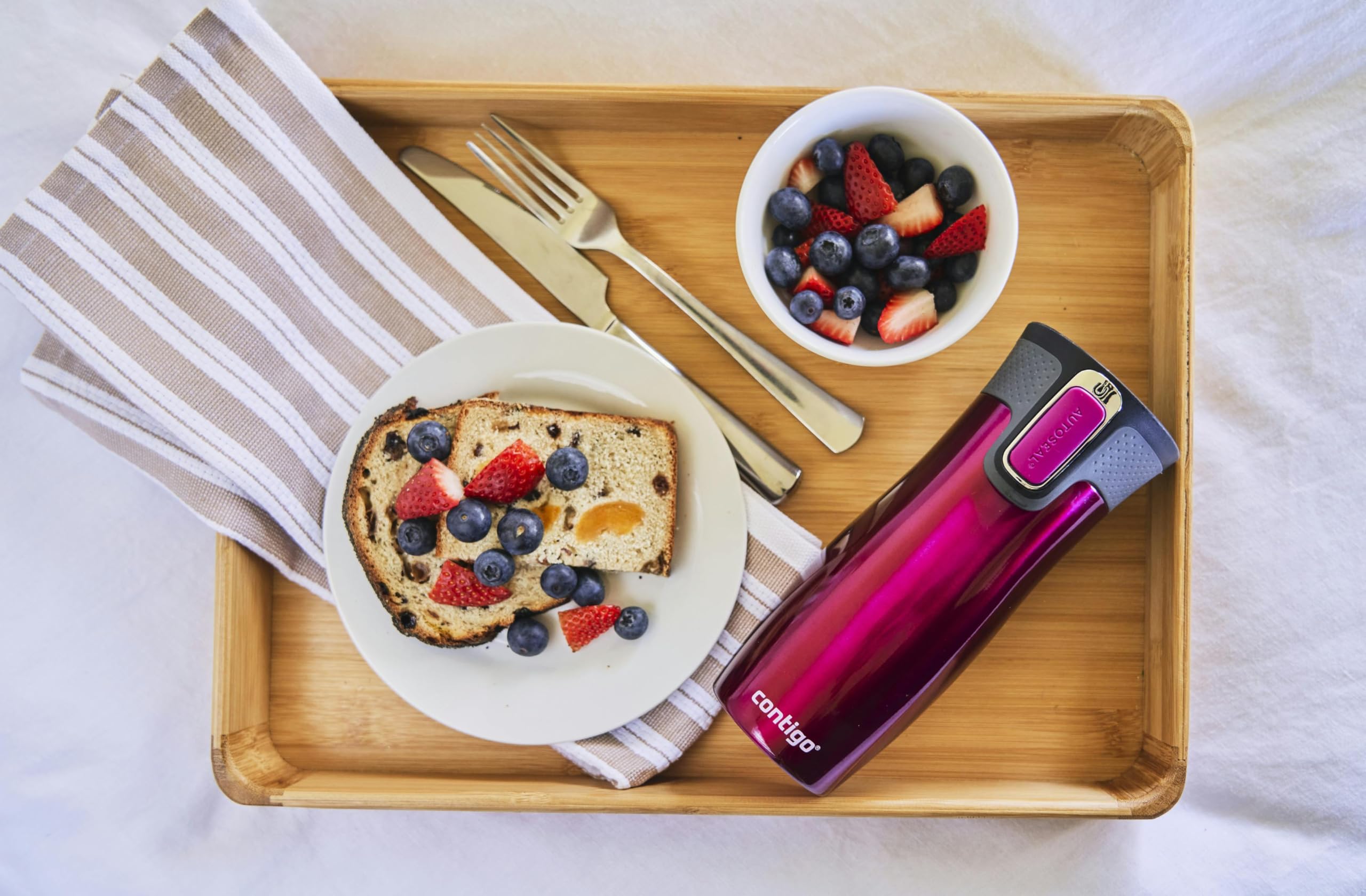 Contigo West Loop Raspberry mug lid dishwasher-safe for quick cleanup.