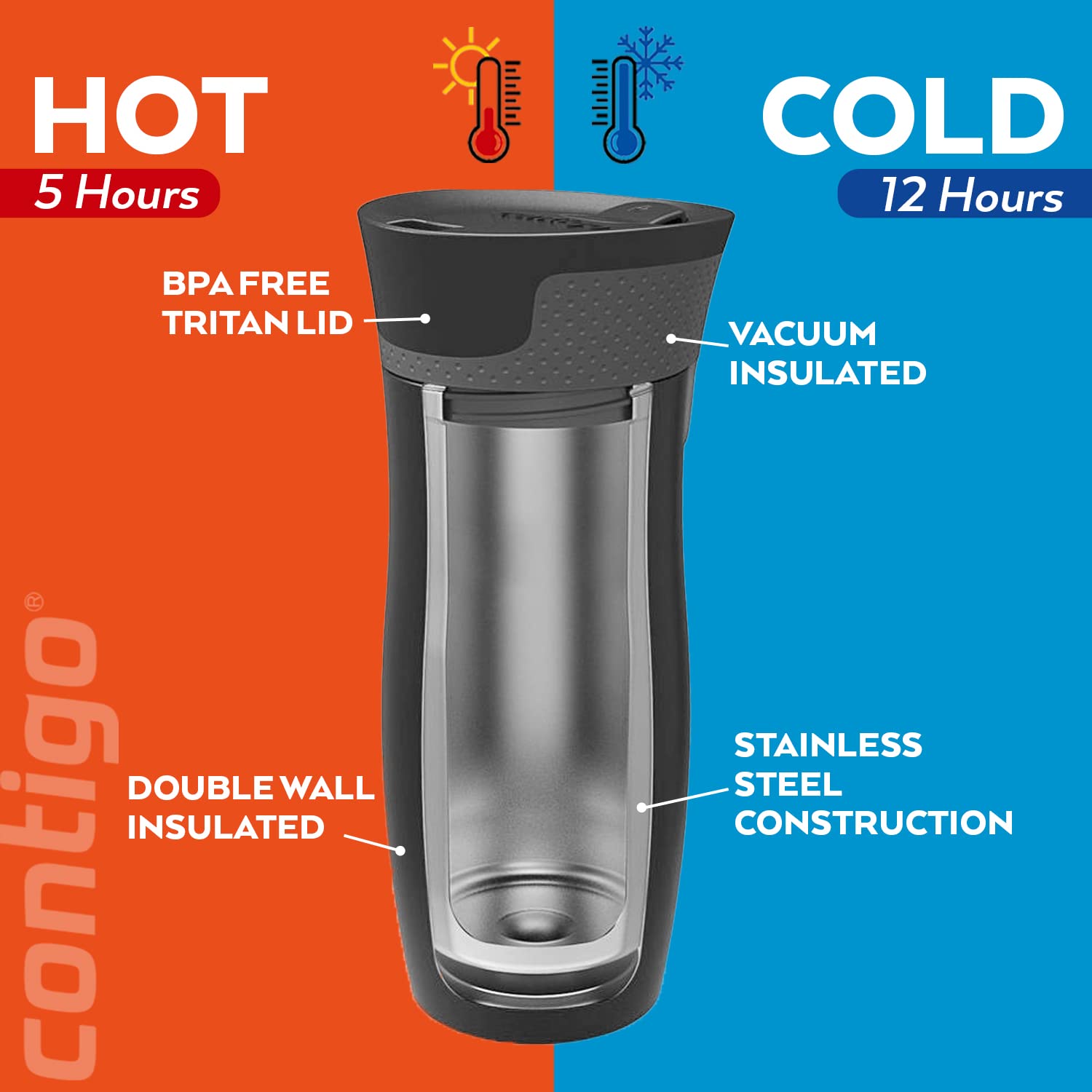 Contigo West Loop Raspberry mug body vacuum insulated stainless steel.