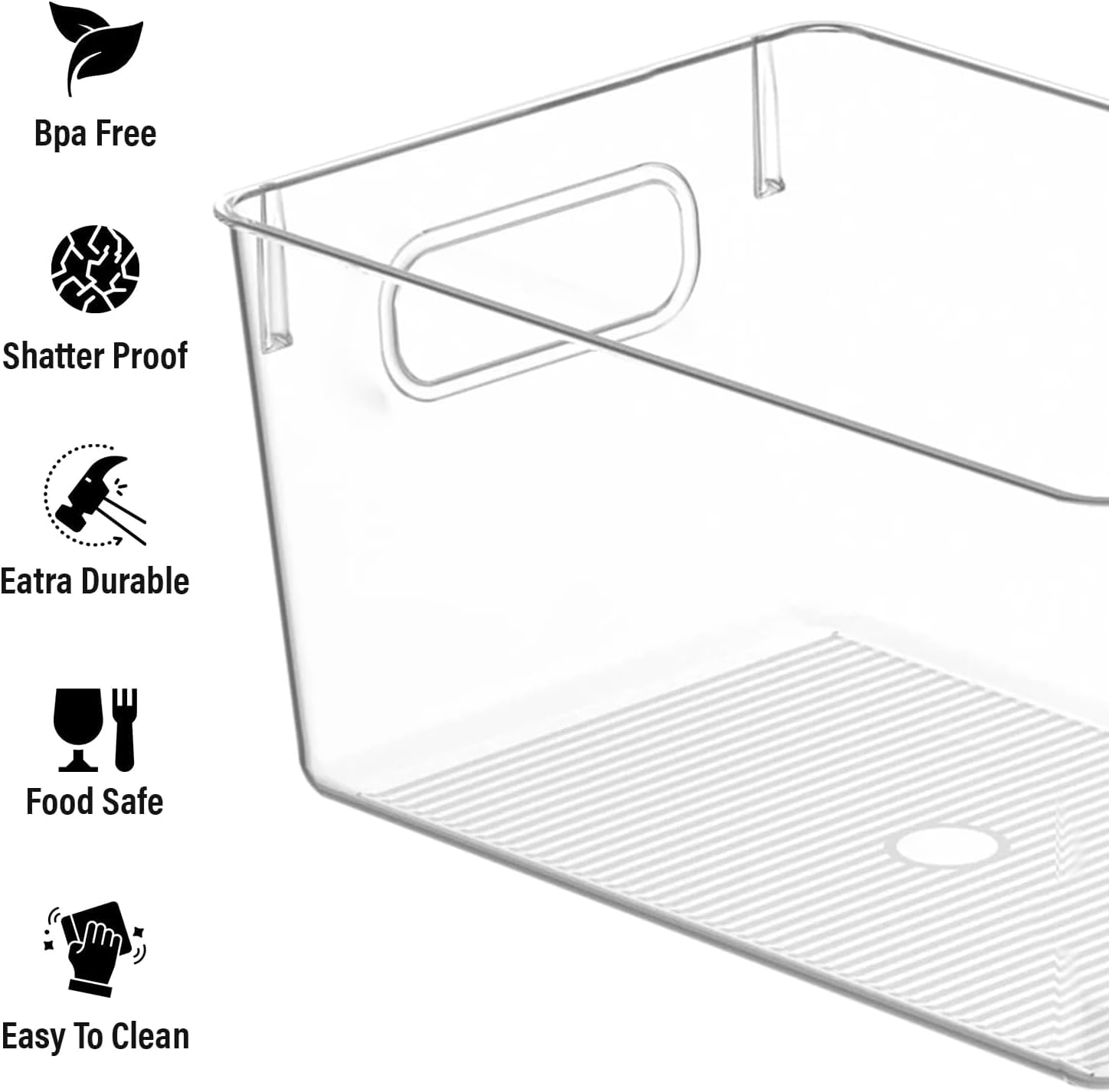 CONTROL KITCHEN fridge organizer bins keep groceries easy to locate.