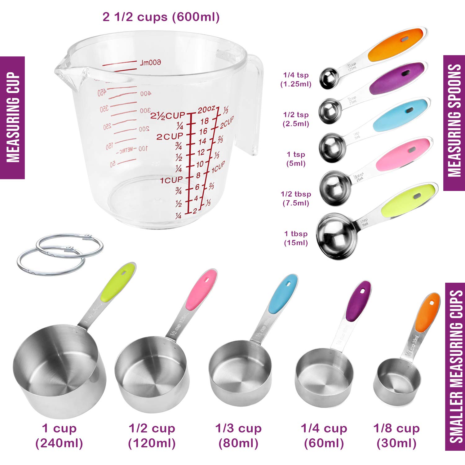 CONTROL KITCHEN stainless steel cups showing the 1-cup size in close view.