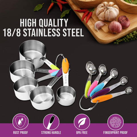 CONTROL KITCHEN stainless steel cups one-eighth cup detail highlighting accurate marking.