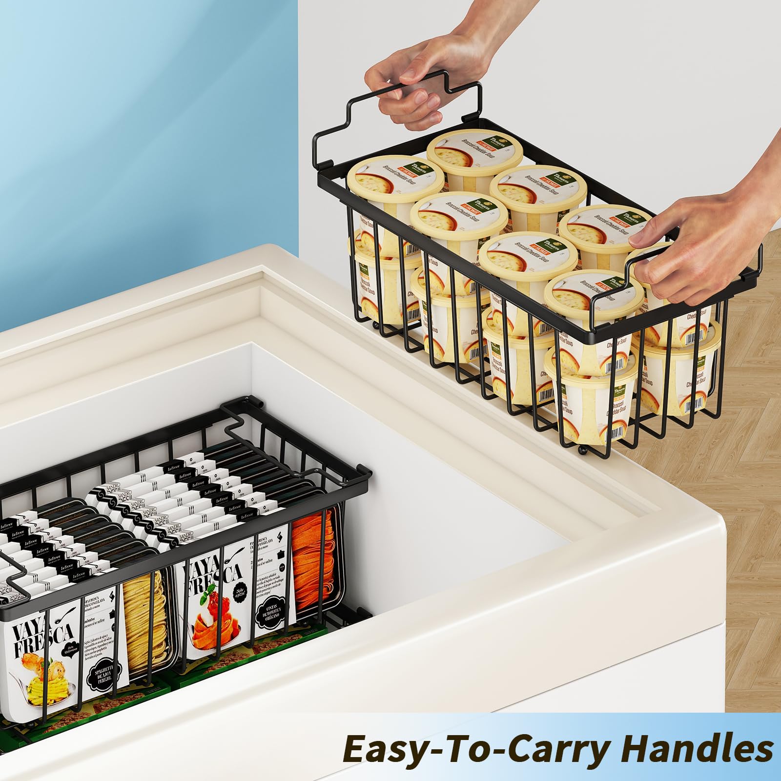 Coobest freezer bins for sorted meat, fish, and vegetables