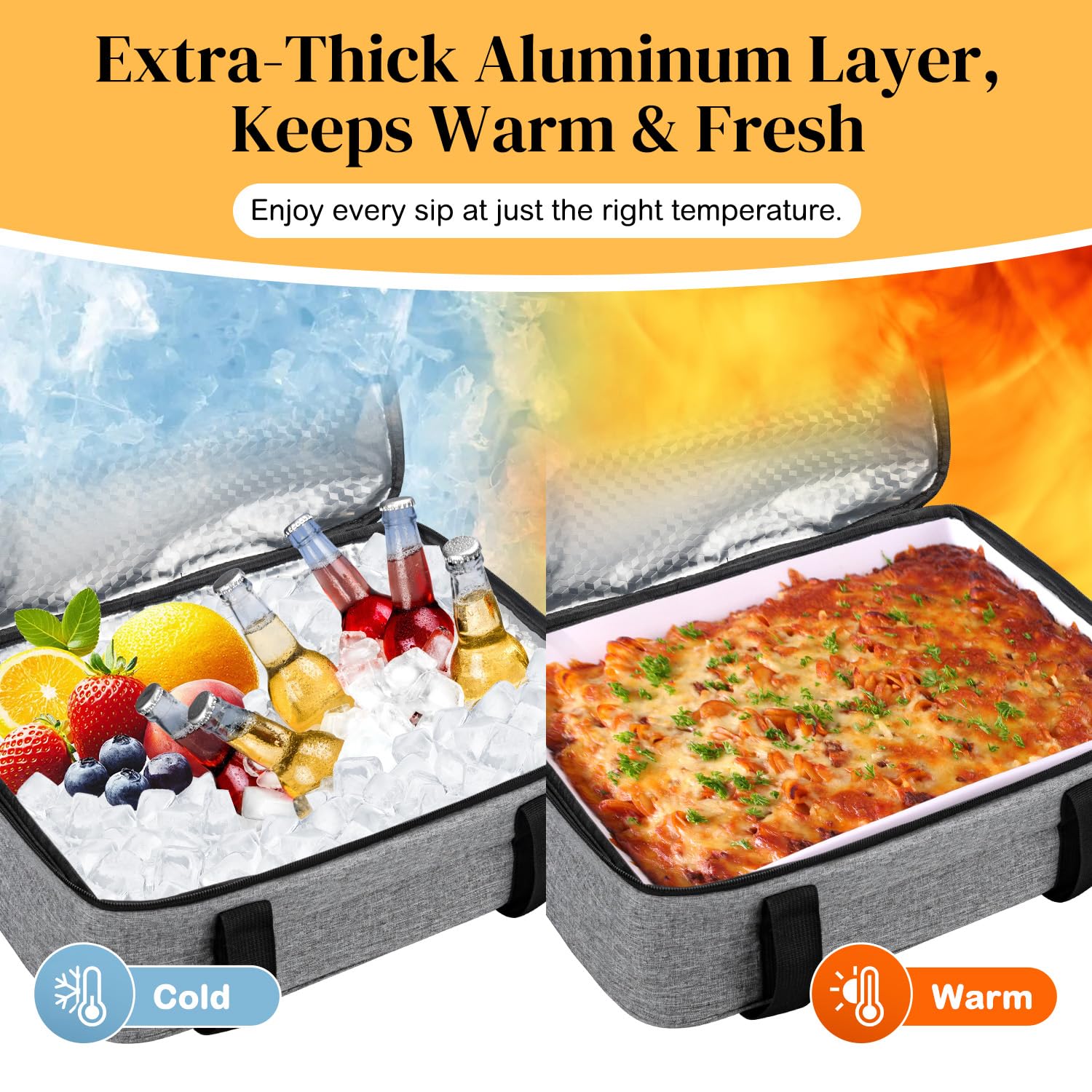 Coobiiya casserole carrier side view highlighting compact profile with roomy interior.