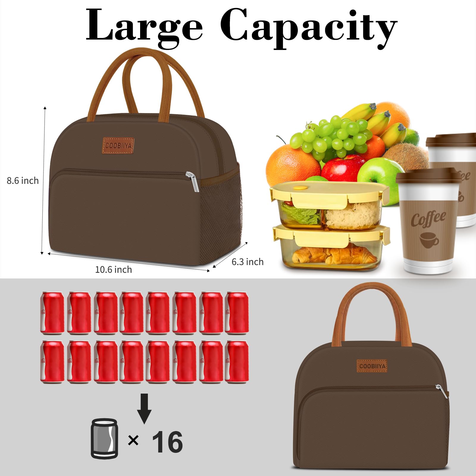 Coobiiya lunch bag interior with large capacity for meals and snacks