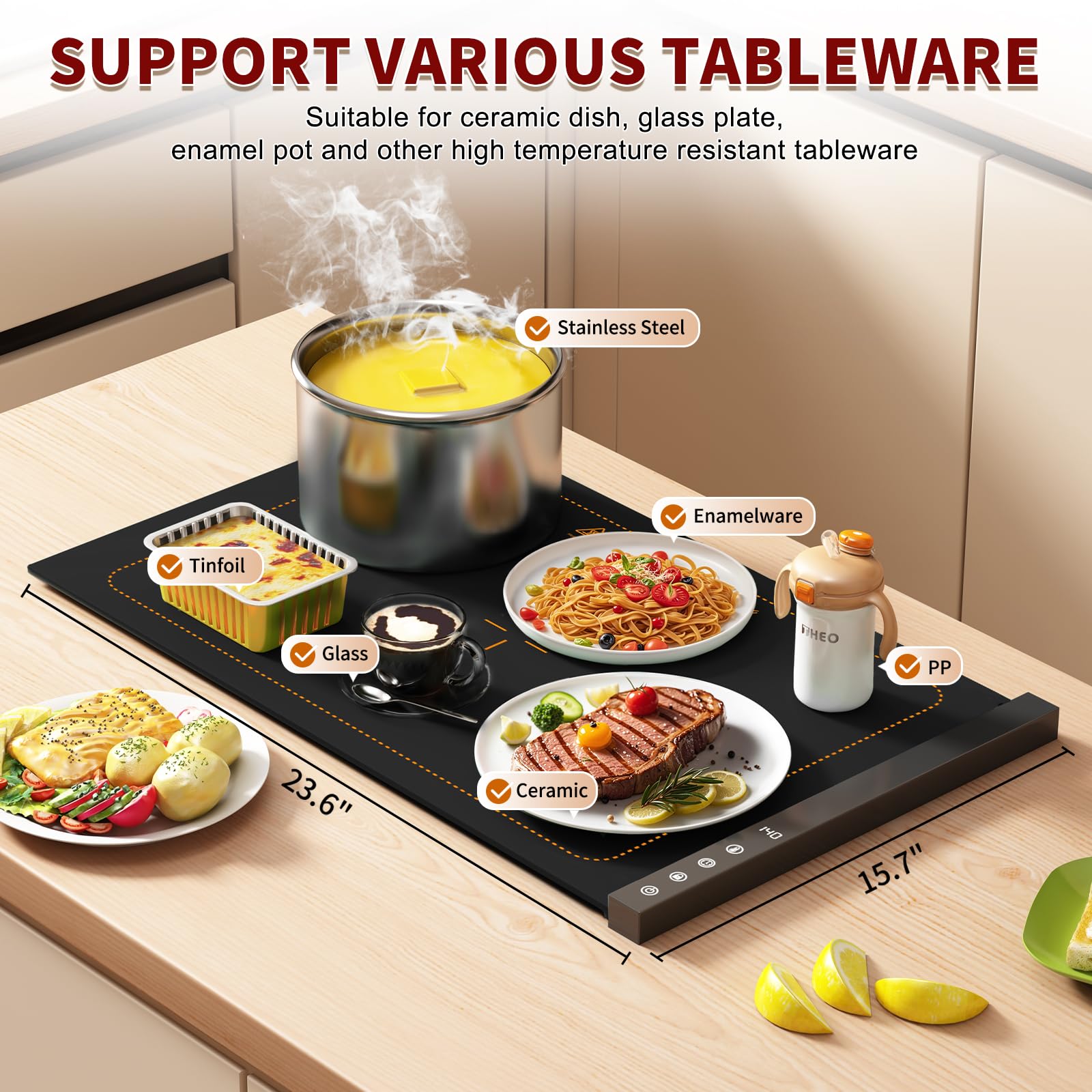 COODAM Warming Mat timer function helps pacing meals and staying on schedule.