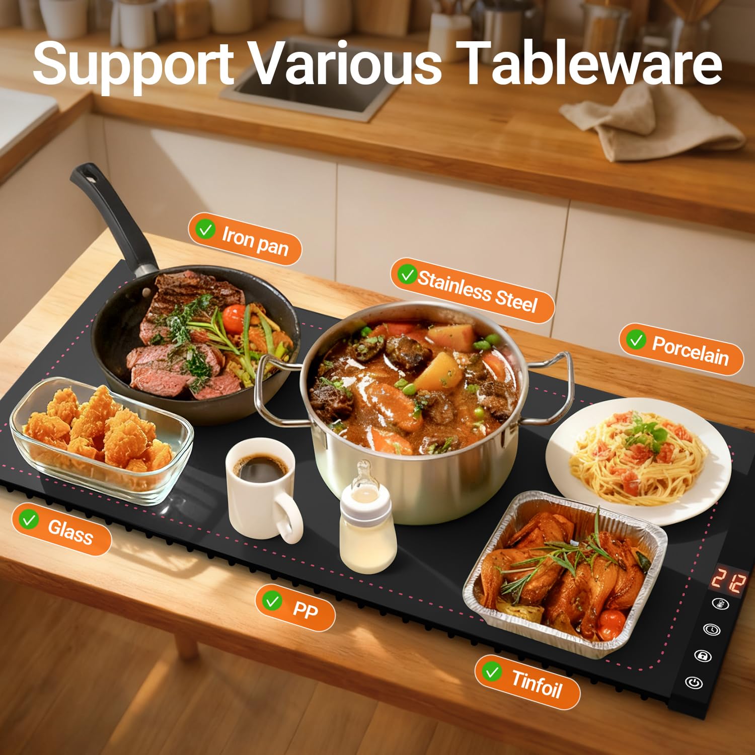 COODAM Warming Mat six-temperature settings for versatile serving