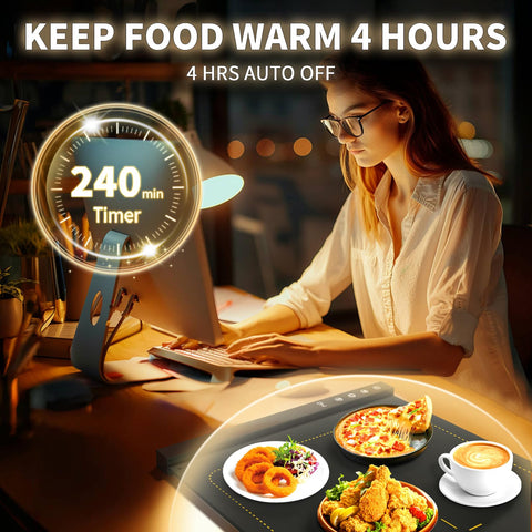 COODAM Warming Mat silicone surface is easy to clean and compatible with various dishes.