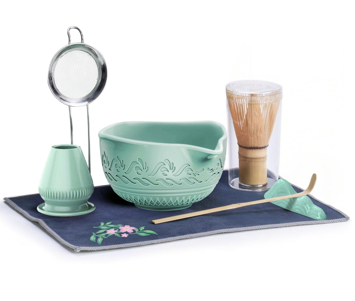 COOIRE Cyan Matcha Whisk Set with ceramic bowl for a frothy matcha at home