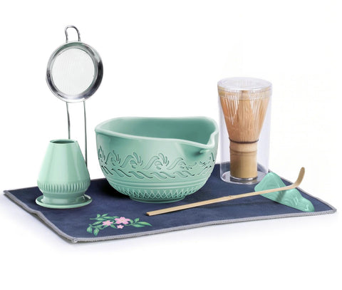 COOIRE Cyan Matcha Whisk Set with ceramic bowl for a frothy matcha at home