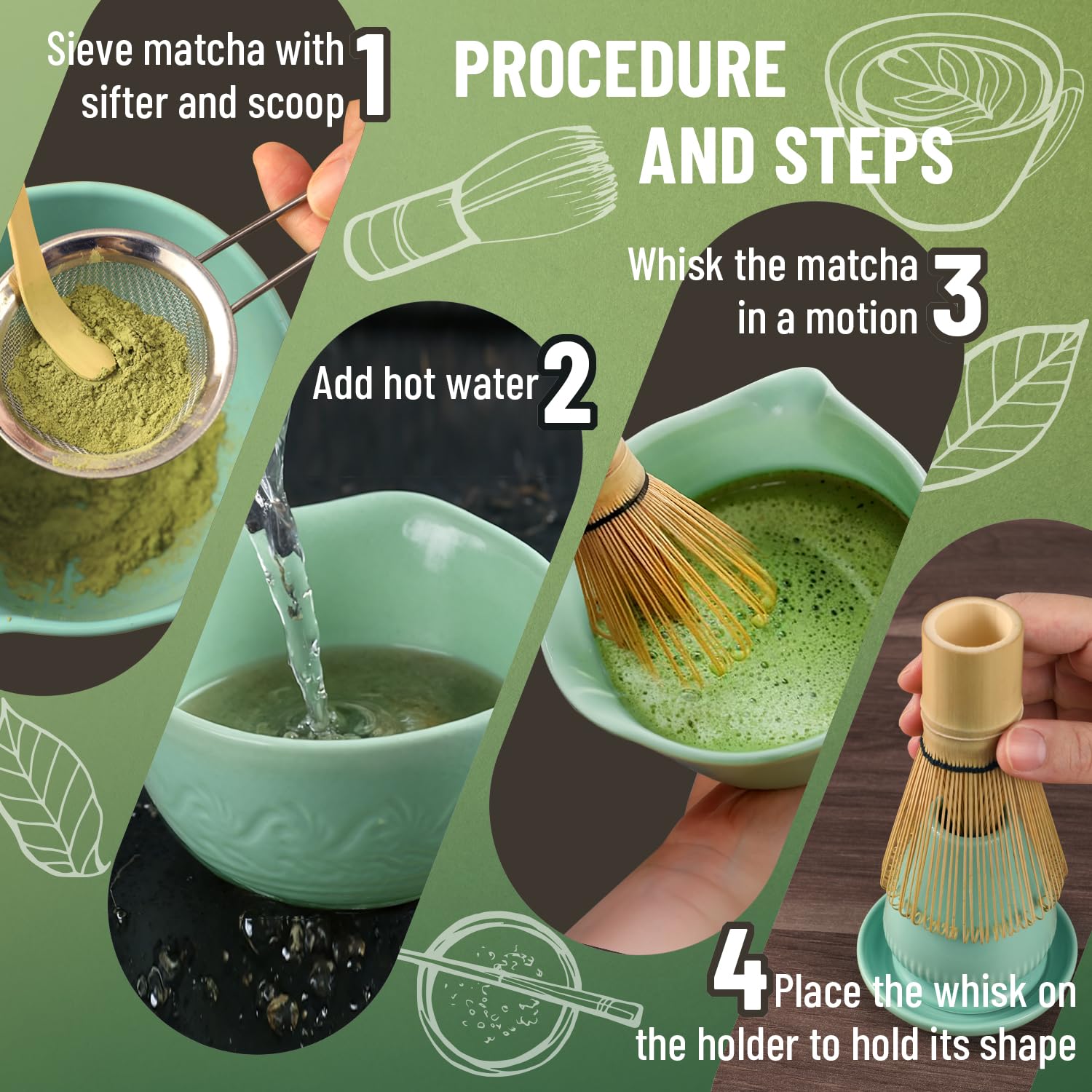 COOIRE matcha drip dish protects surfaces during pouring.