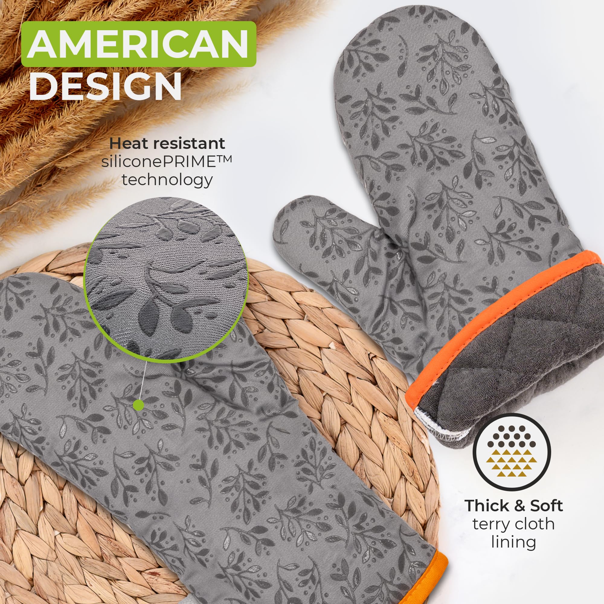 COOK 'N' CHIC premium oven mitt gray non-slip grip supports steady lifting of pans