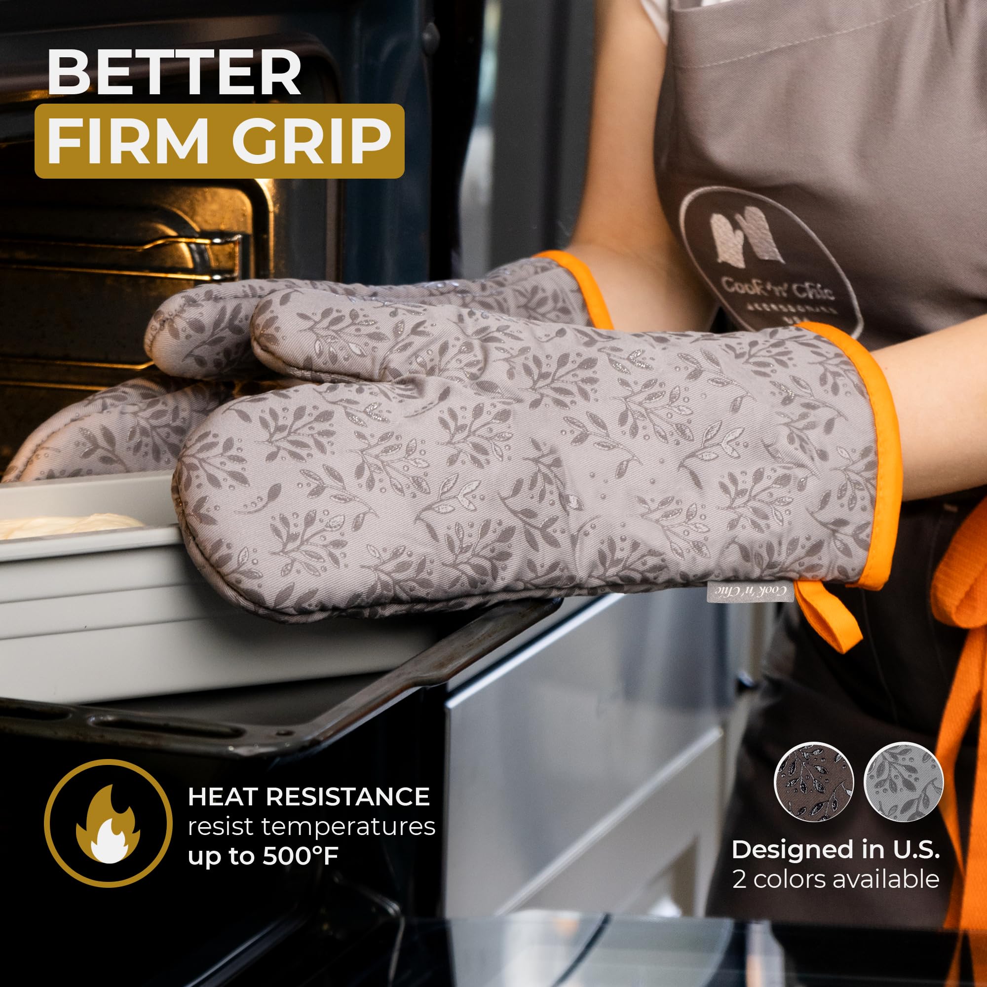 COOK 'N' CHIC premium oven mitt gray silicone texture for confident grip on hot pots