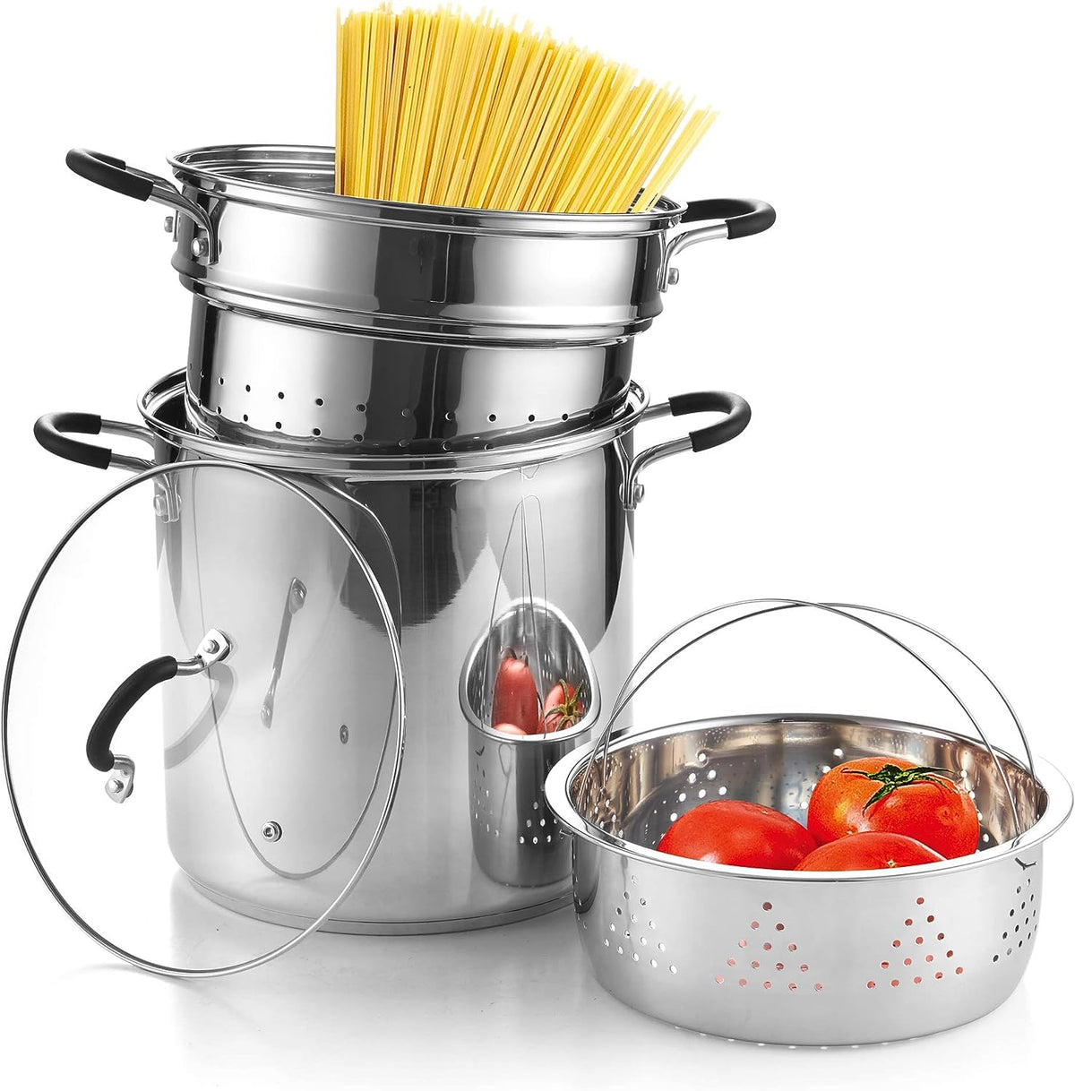 Cook N Home 12qt pasta cooker pot with lid for easy meal prep and steaming.