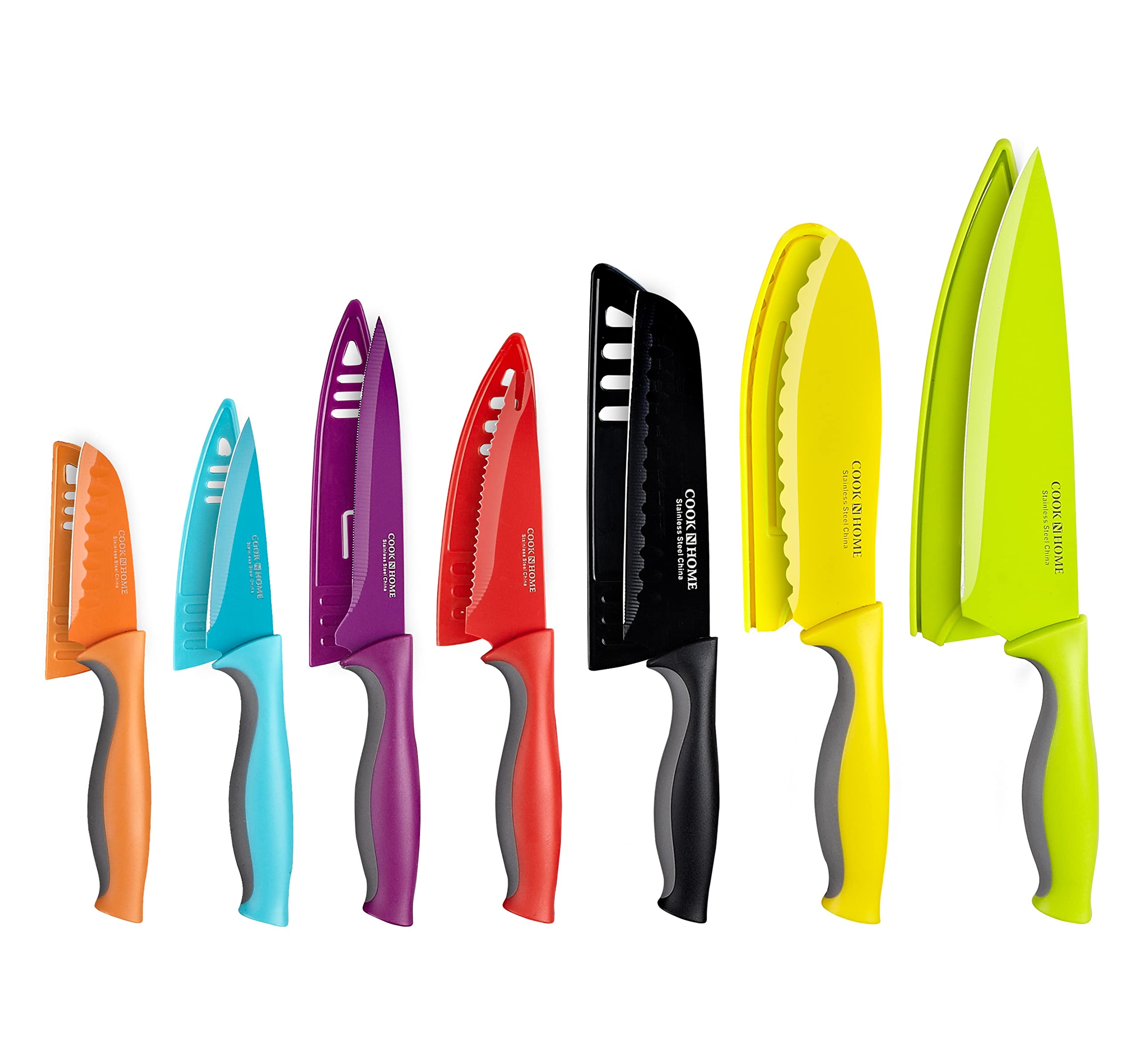 Cook N Home 14-piece knife set in initial view with colorful coating