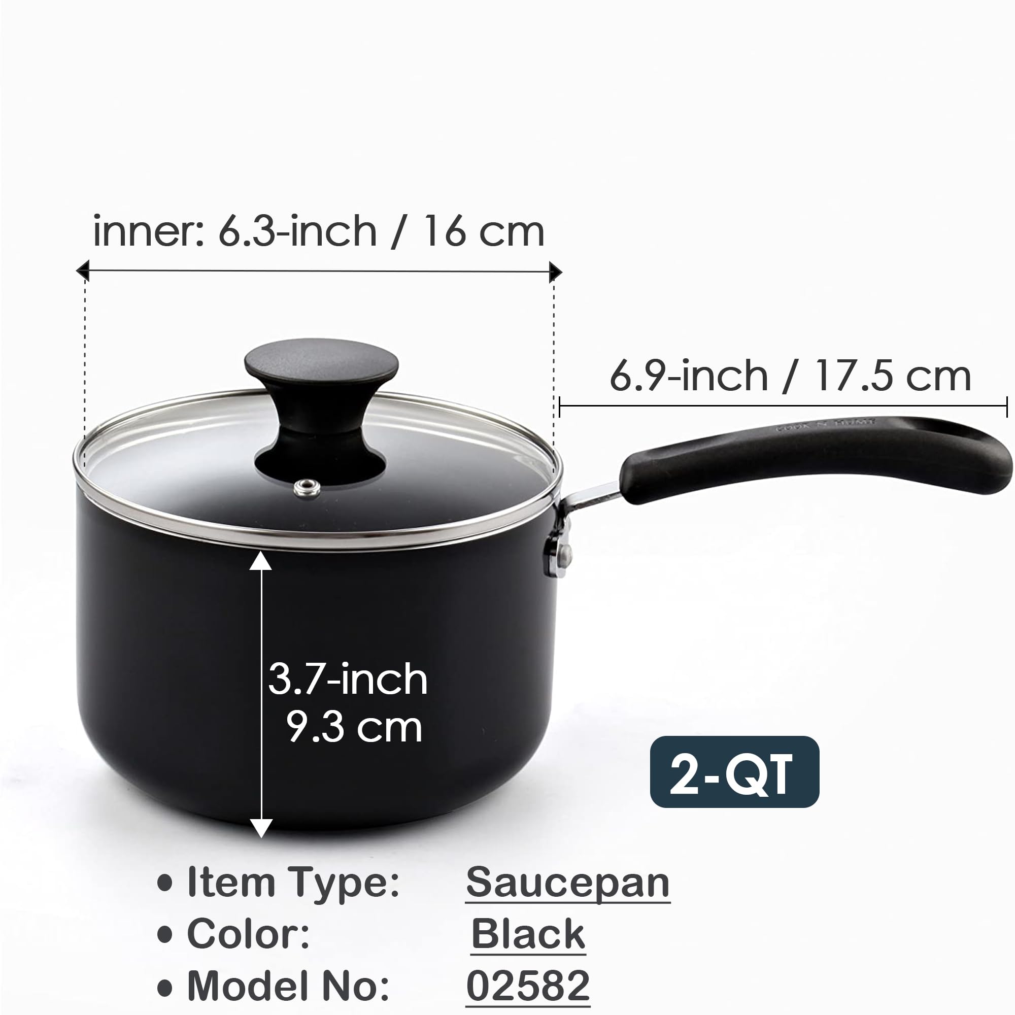 Close-up of Cook N Home 2Qt saucepan handle highlighting a cool, comfy grip