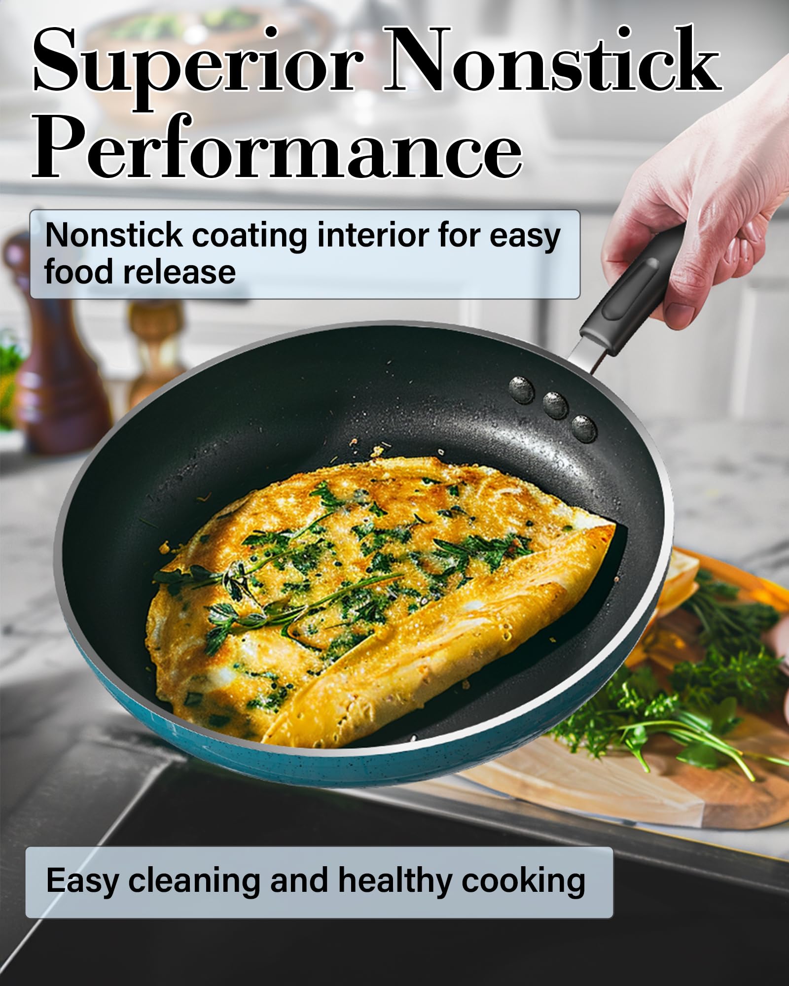 Cook N Home 3-piece turquoise nonstick fry pans set for versatile cooking