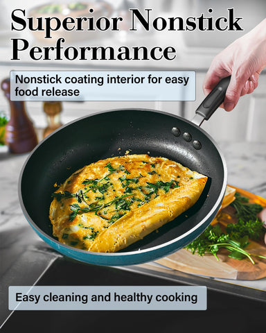 Cook N Home 3-piece turquoise nonstick fry pans set for versatile cooking