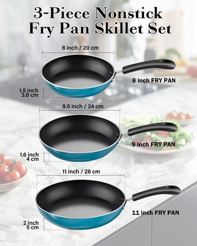 Cook N Home 9-5-inch turquoise nonstick fry pan for even cooking