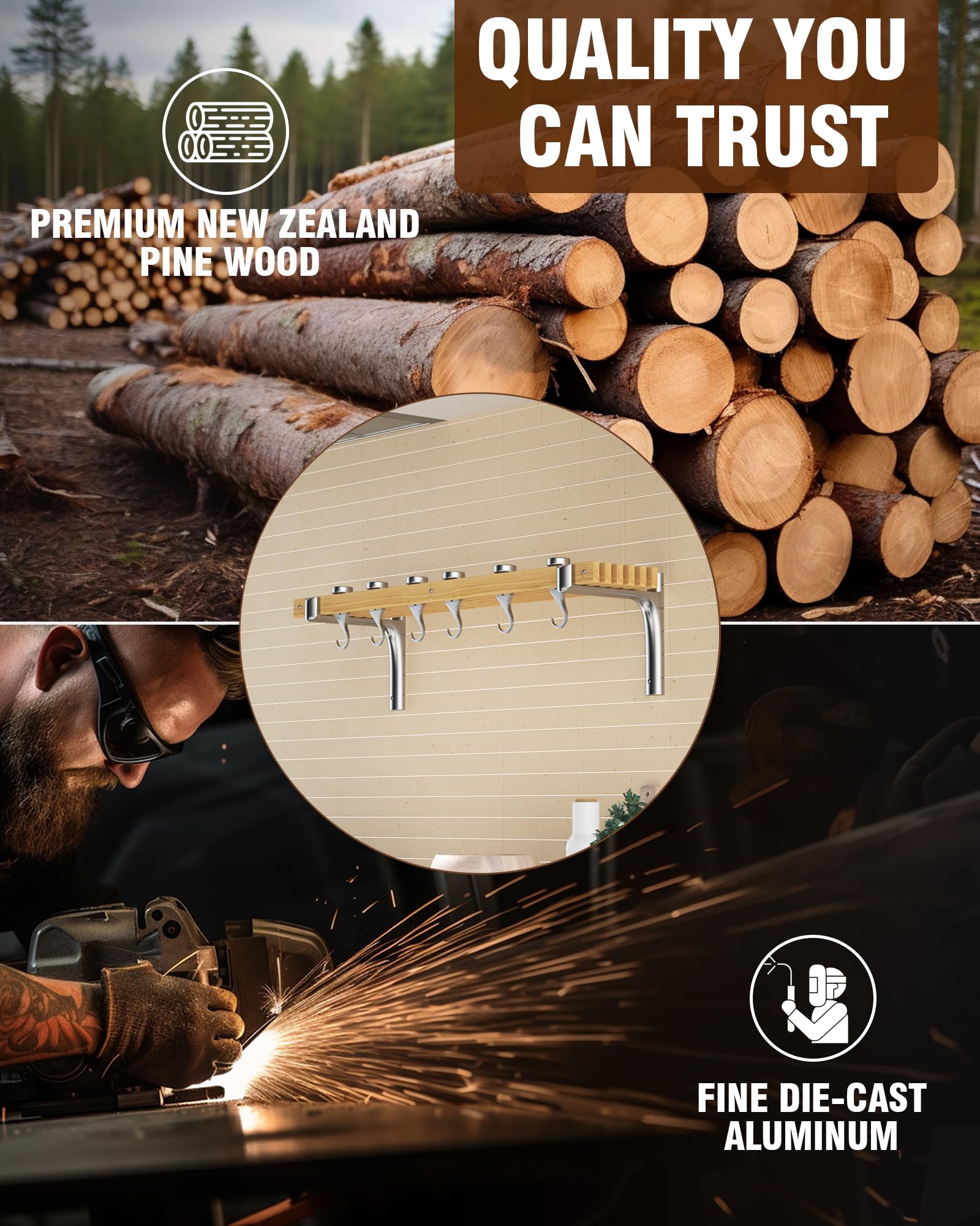 Solid cast-aluminum brackets provide durable, rust-resistant support