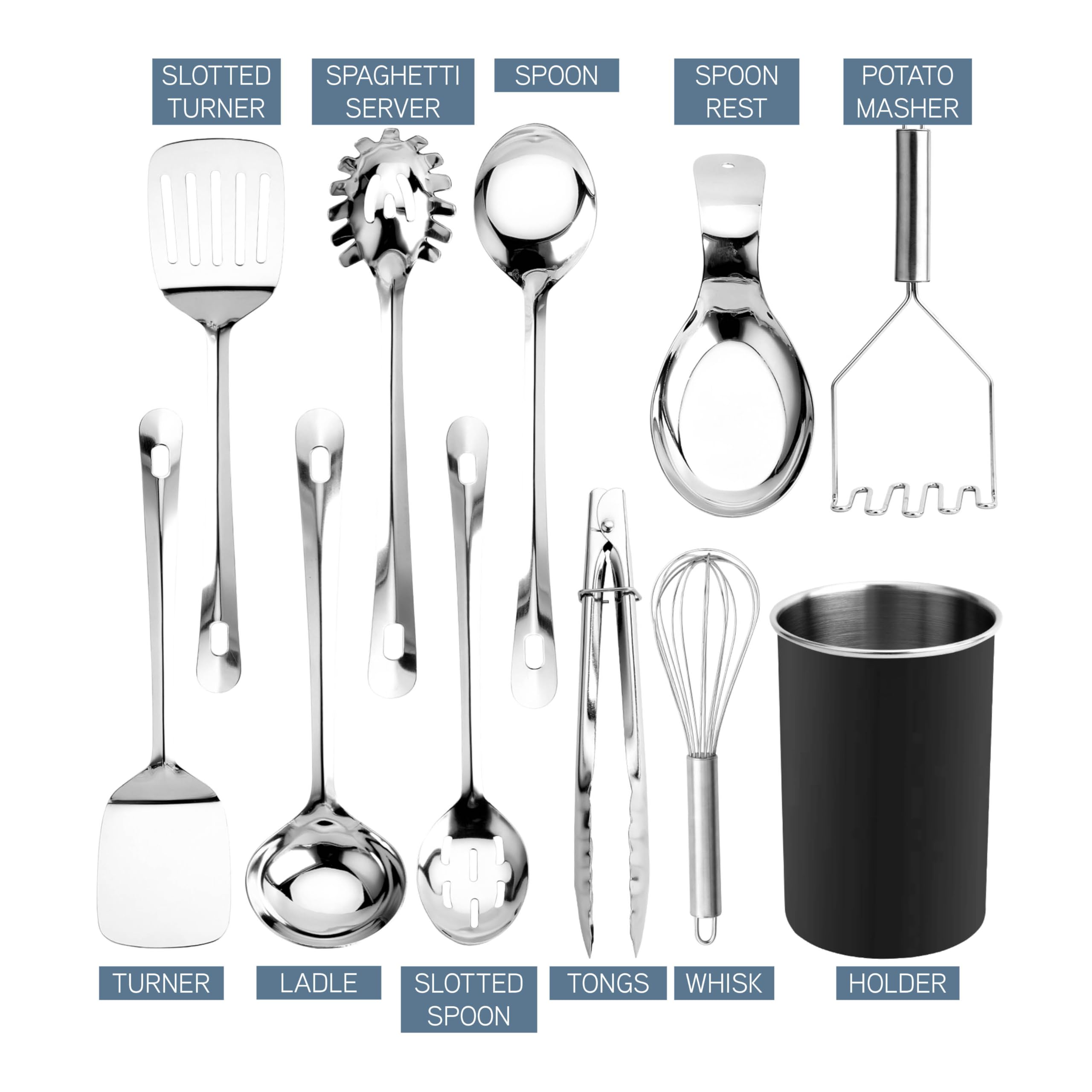 COOK WITH COLOR 10-piece utensil set serving spoons for sauces and grains.