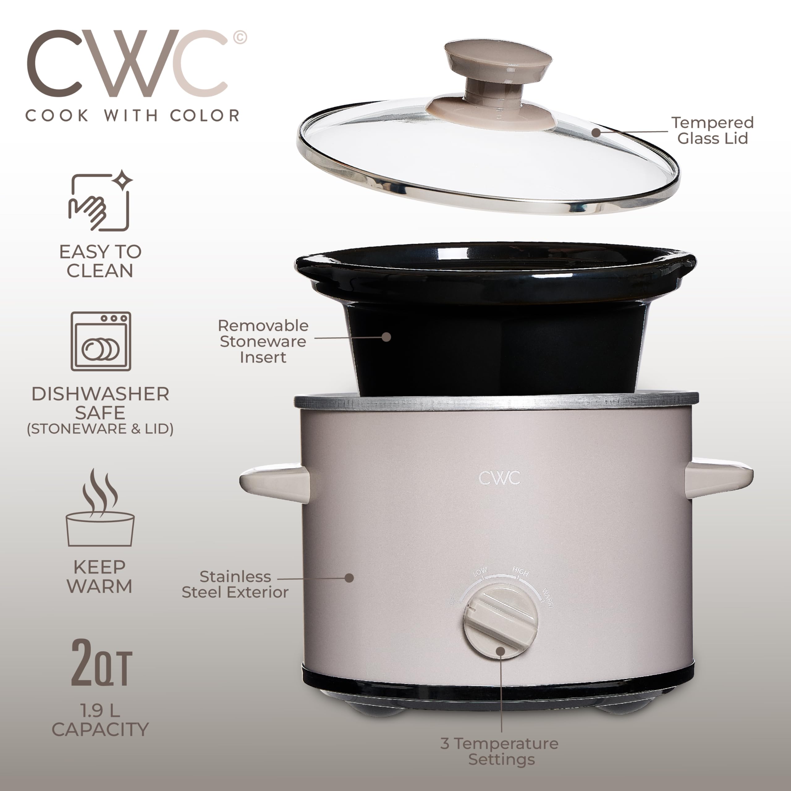 COOK WITH COLOR 2QT three heat settings for versatile recipes.