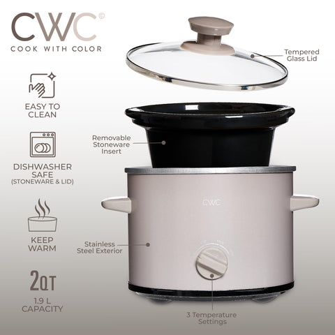 COOK WITH COLOR 2QT three heat settings for versatile recipes.