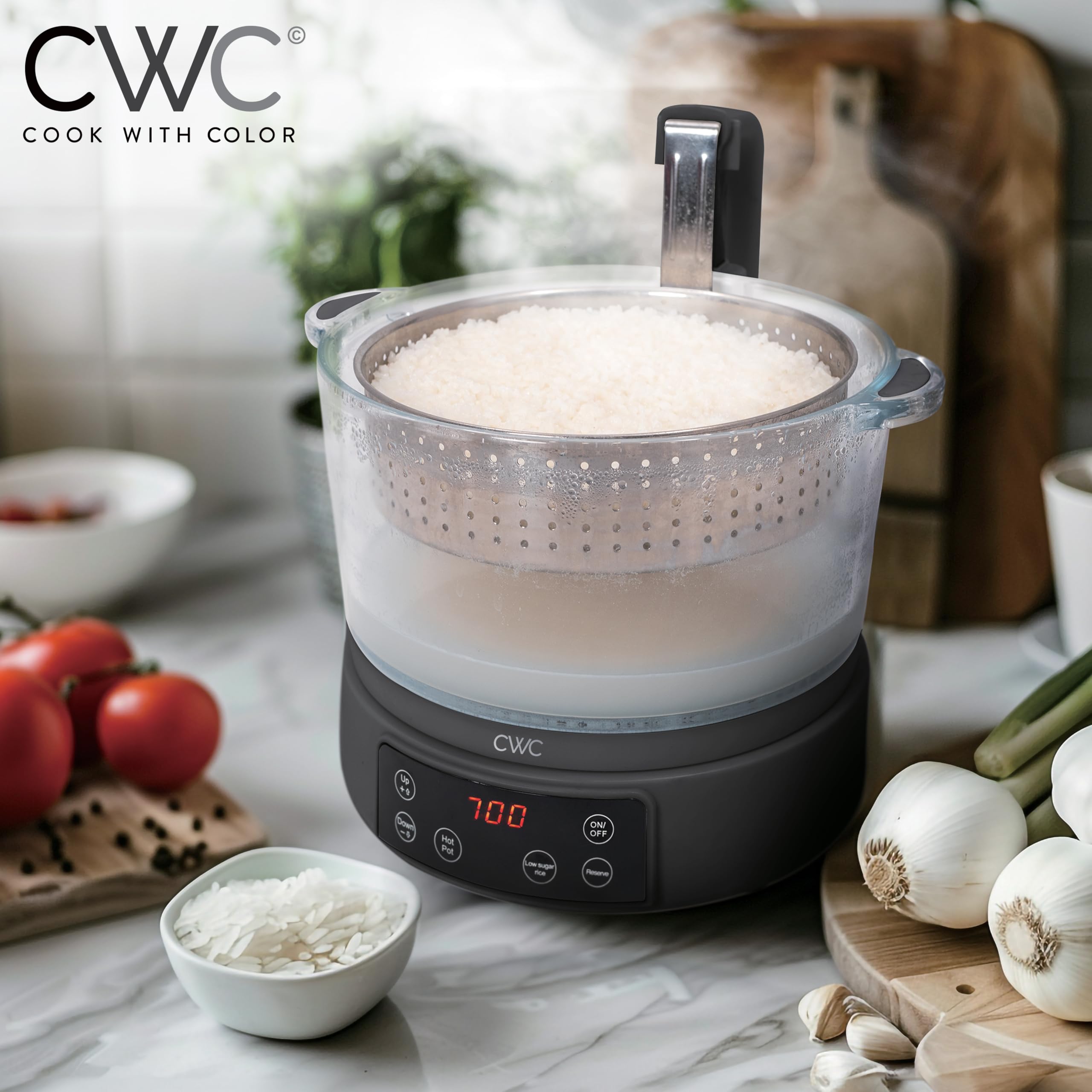 COOK WITH COLOR adjustable hotpot function for soups and stews.