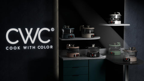 Durable borosilicate glass and stainless steel construction with clear bowl.