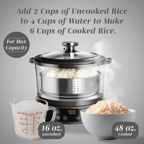 COOK WITH COLOR versatile cooker for steaming, braising, and keeping warm.
