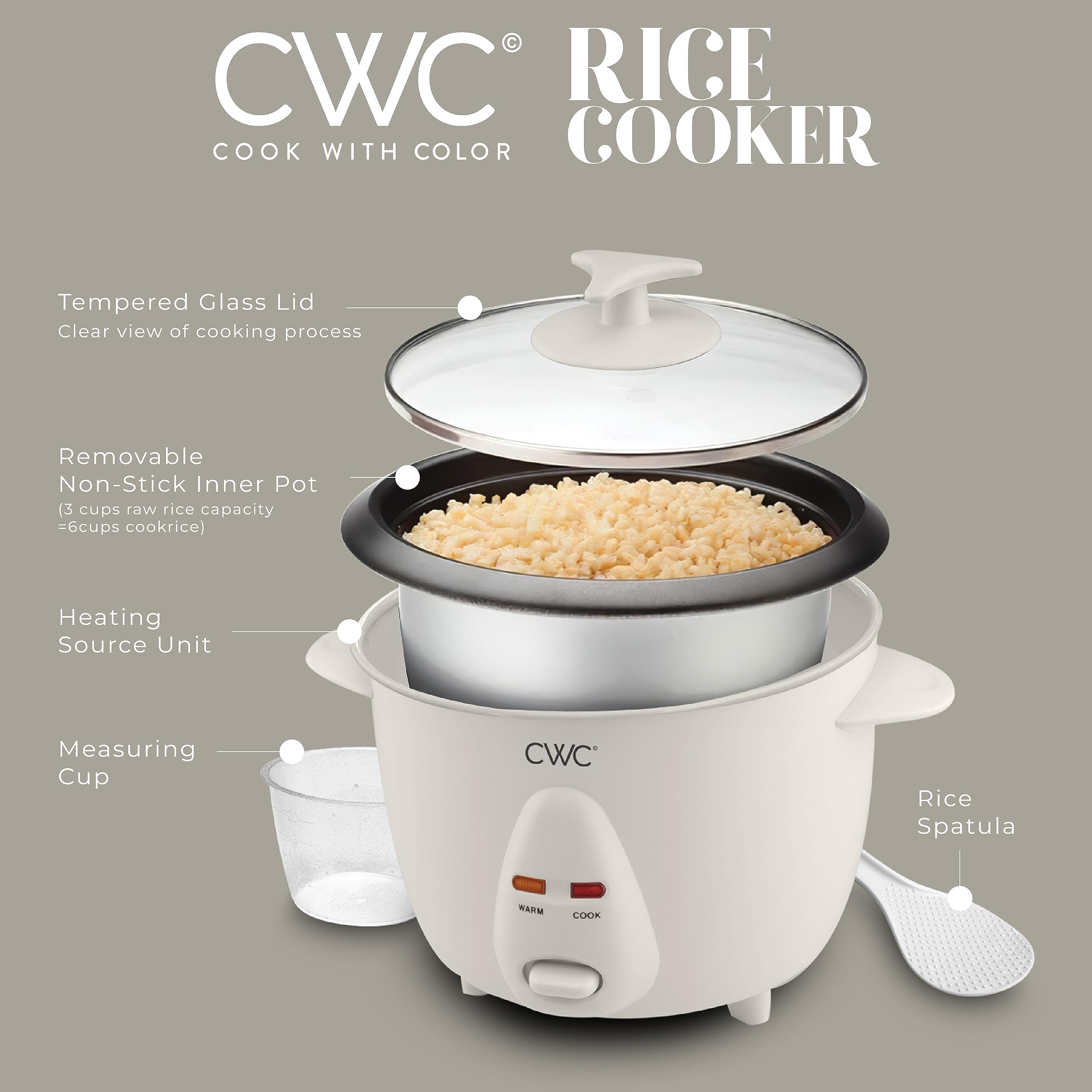 COOK WITH COLOR 6-Cup Rice Cooker lid closed, ready for quick meals