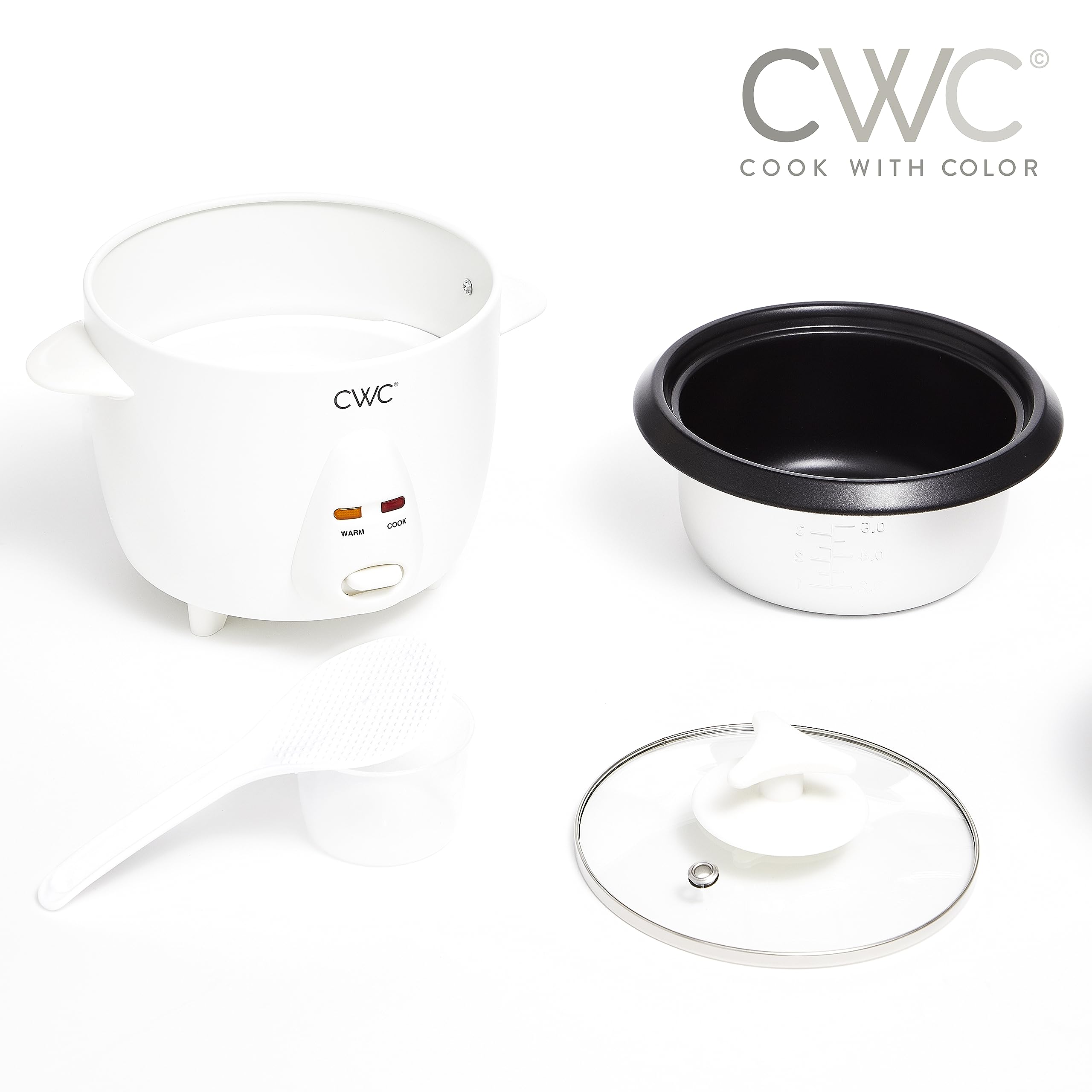 COOK WITH COLOR 6-Cup Rice Cooker lid open showing inner bowl